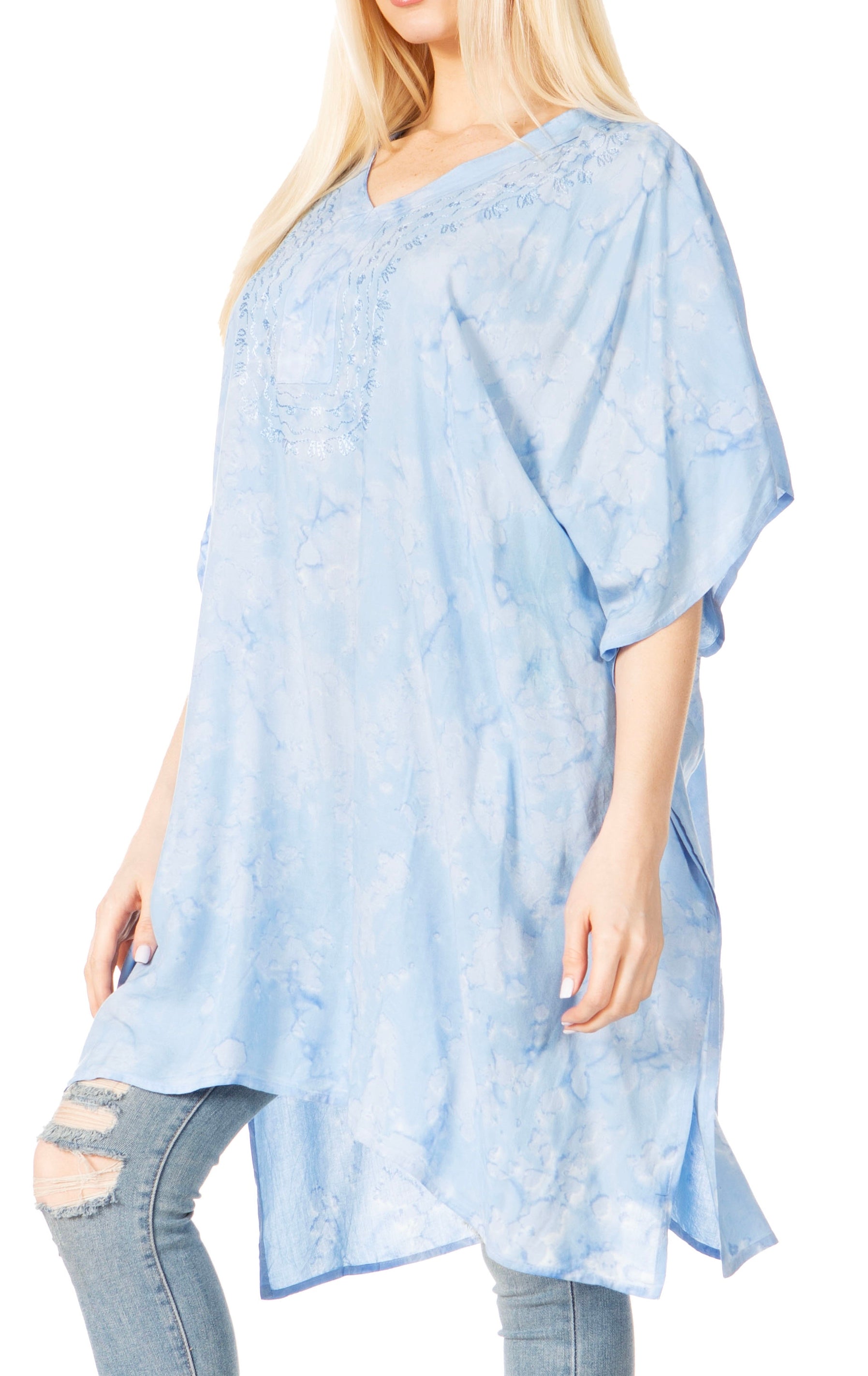 Sakkas Marcy Women's V-neck Caftan Top Tunic Dress - Perfect for Summer Boho Style & Swinging Coverup - Concordia Style Boutique