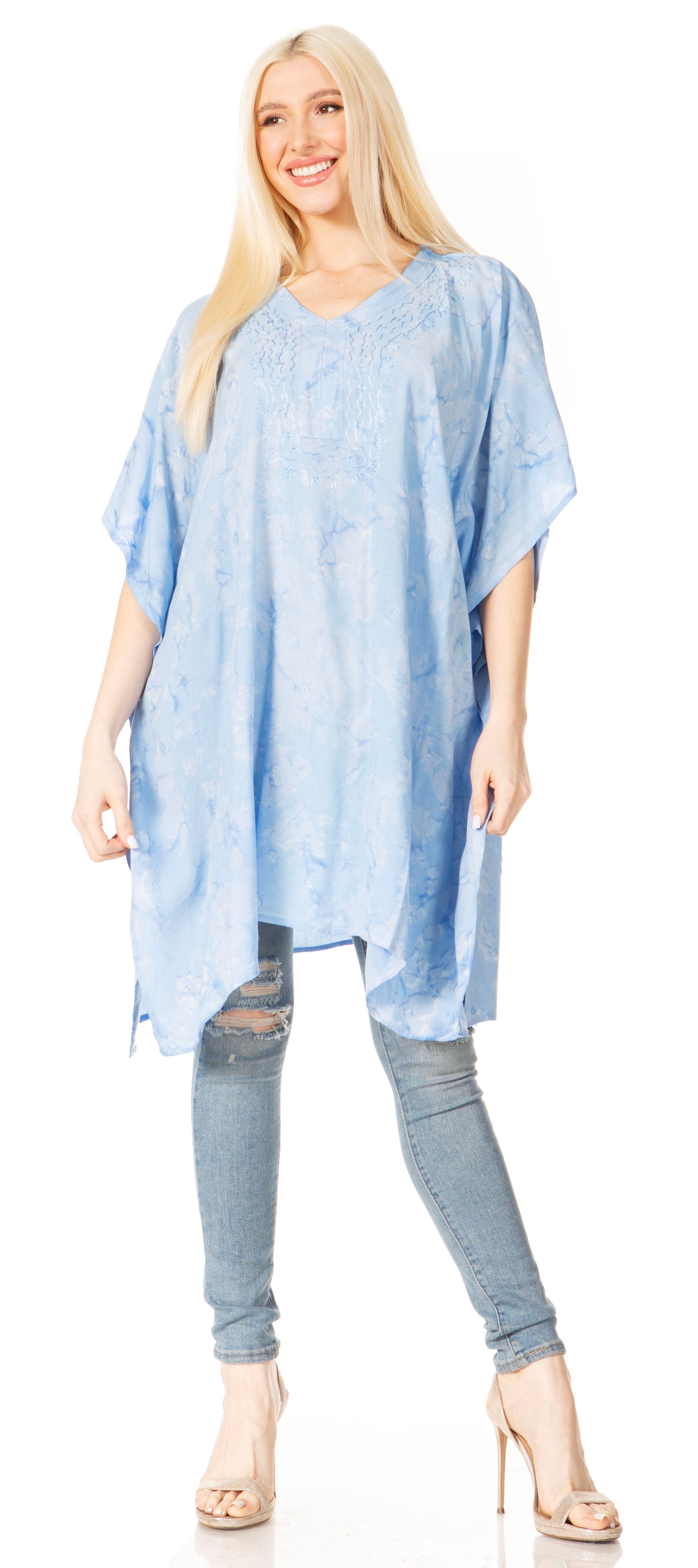 Sakkas Marcy Women's V-neck Caftan Top Tunic Dress - Perfect for Summer Boho Style & Swinging Coverup - Concordia Style Boutique