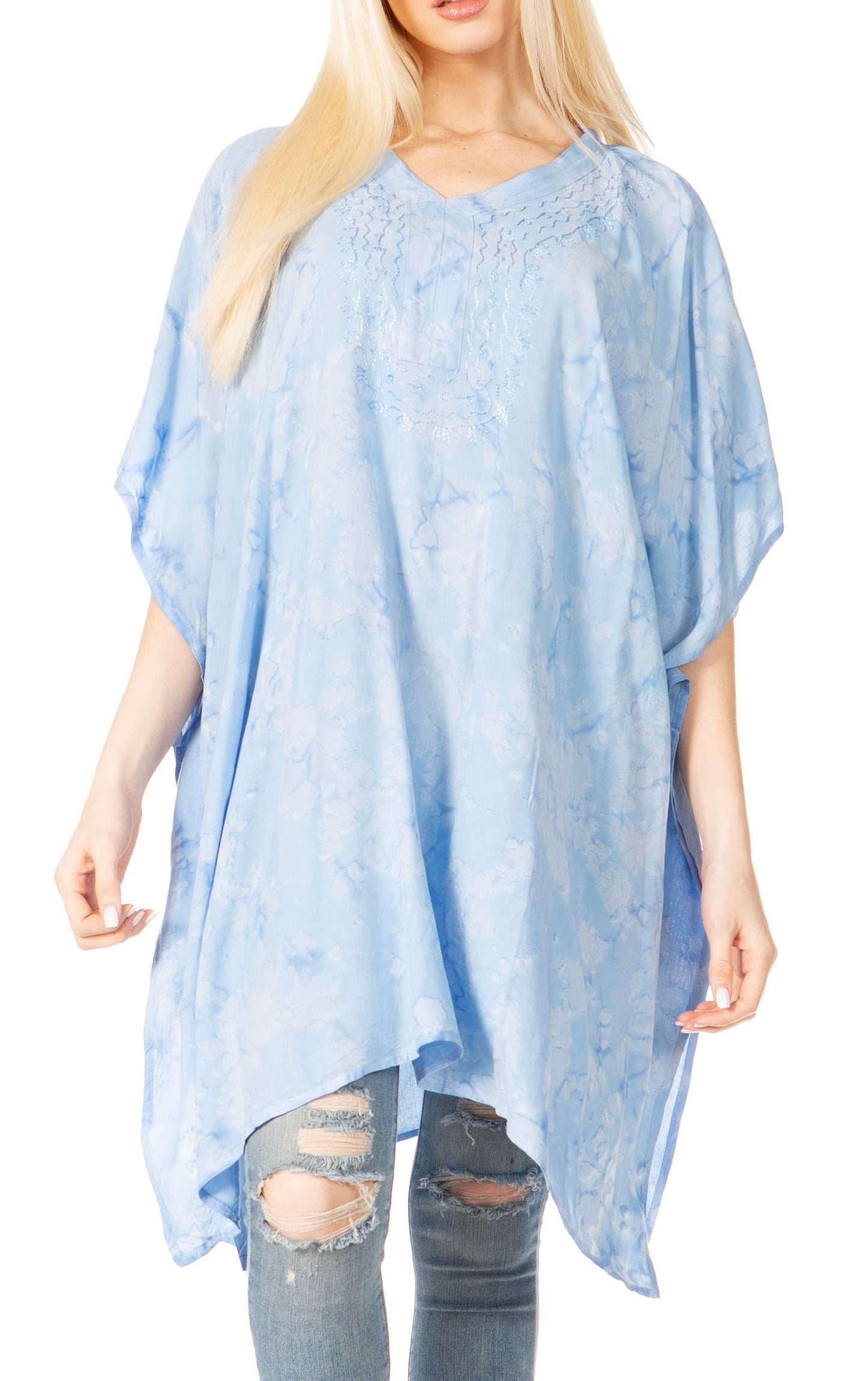 Sakkas Marcy Women's V-neck Caftan Top Tunic Dress - Perfect for Summer Boho Style & Swinging Coverup - Concordia Style Boutique