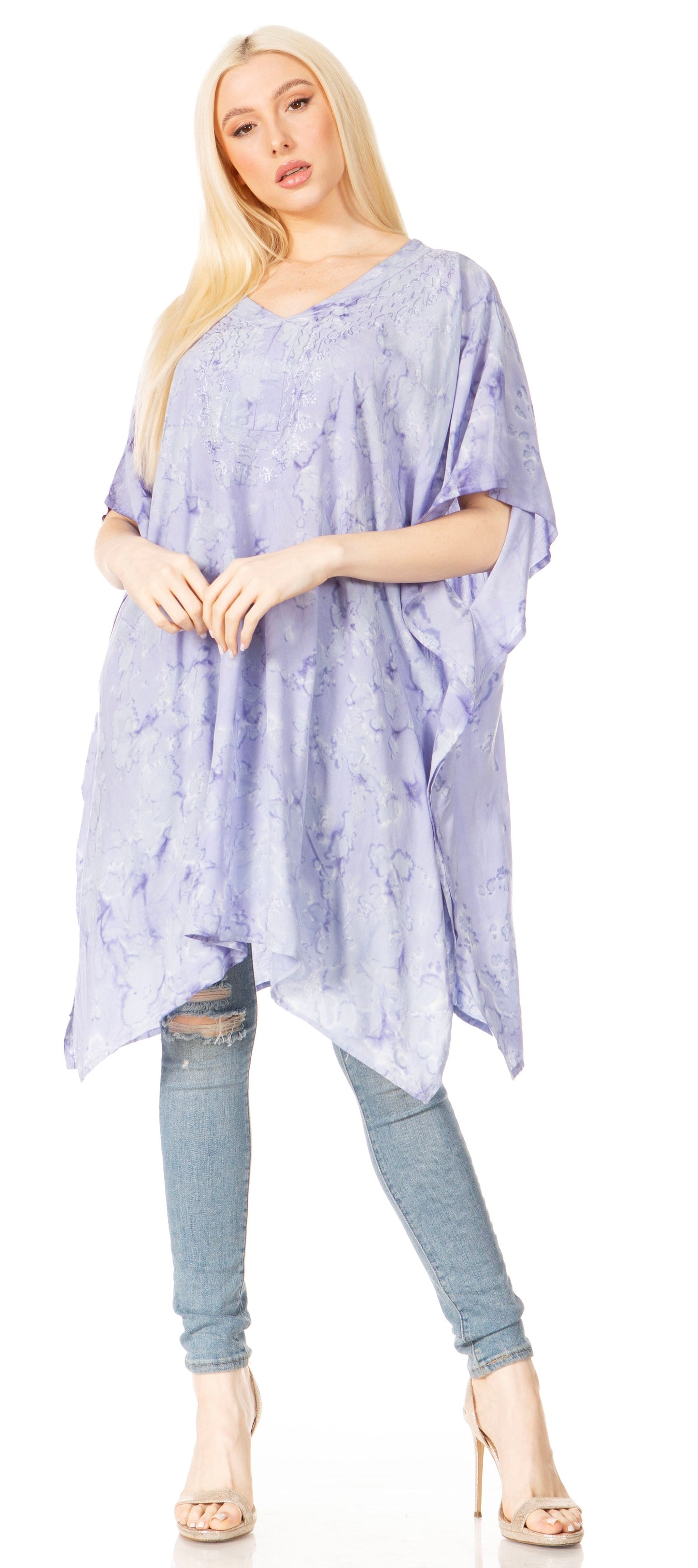 Sakkas Marcy Women's V-neck Caftan Top Tunic Dress - Perfect for Summer Boho Style & Swinging Coverup - Concordia Style Boutique