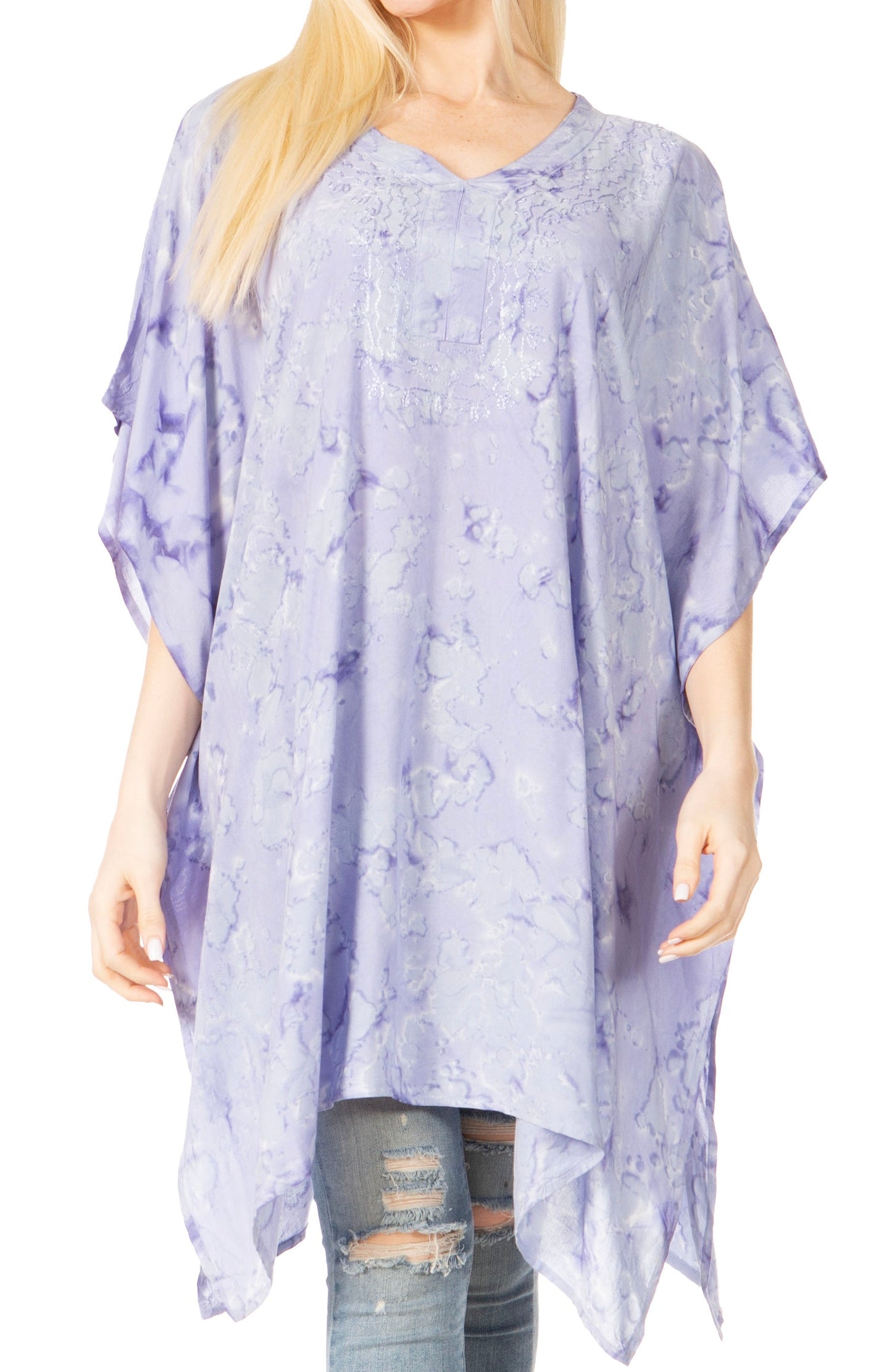 Sakkas Marcy Women's V-neck Caftan Top Tunic Dress - Perfect for Summer Boho Style & Swinging Coverup - Concordia Style Boutique