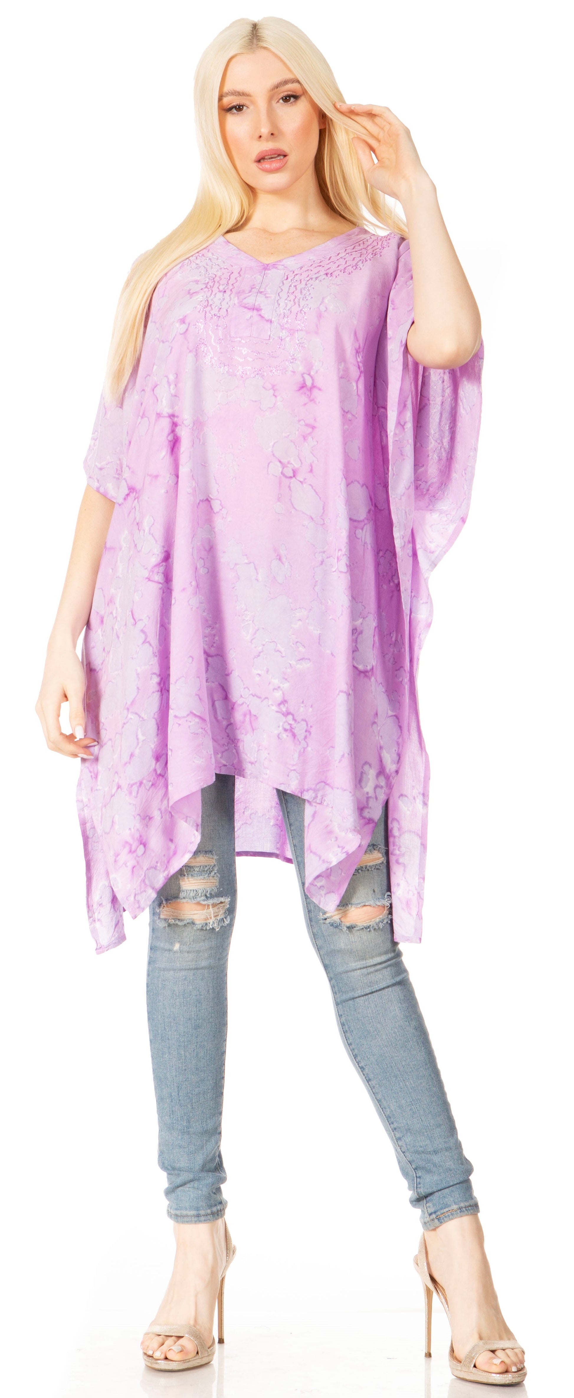 Sakkas Marcy Women's V-neck Caftan Top Tunic Dress - Perfect for Summer Boho Style & Swinging Coverup - Concordia Style Boutique