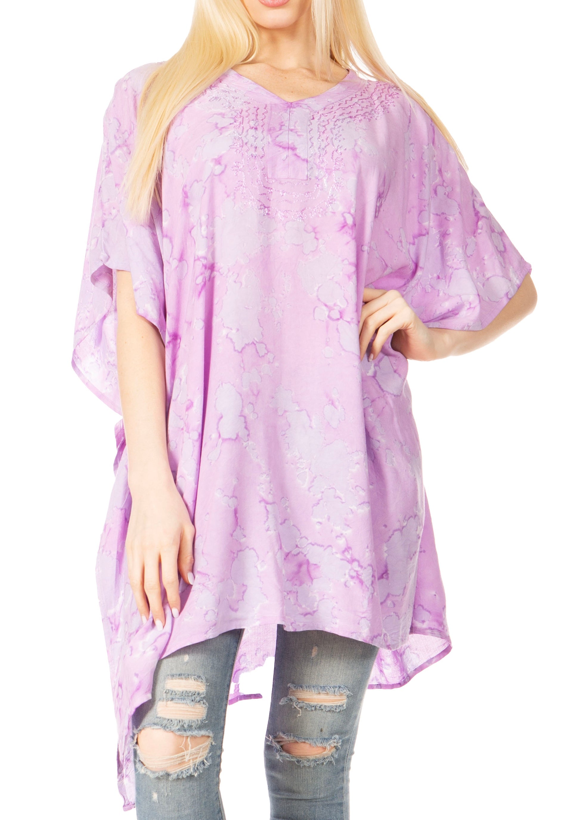 Sakkas Marcy Women's V-neck Caftan Top Tunic Dress - Perfect for Summer Boho Style & Swinging Coverup - Concordia Style Boutique