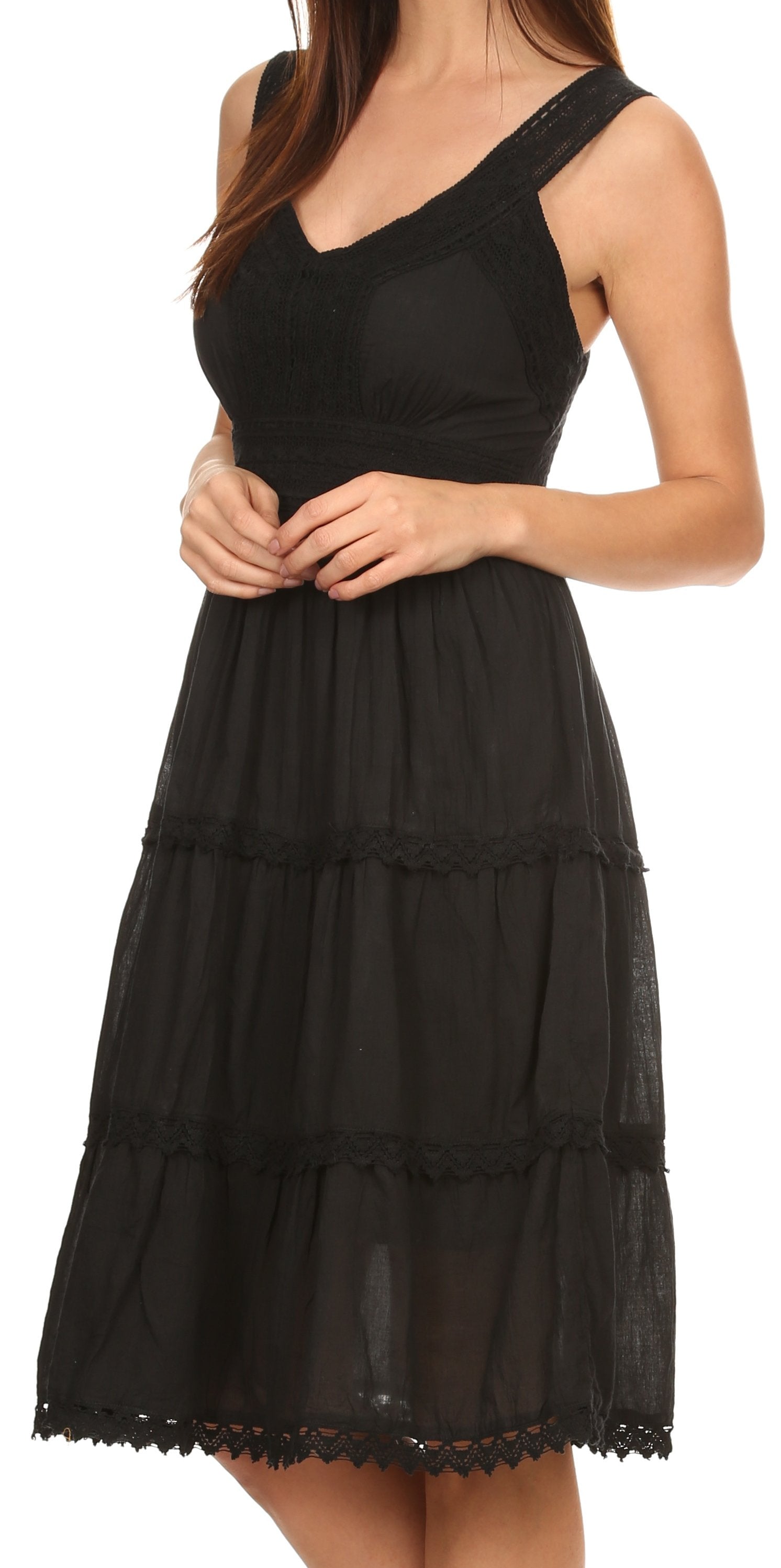 Sakkas Womens Presta Roman Sleeveless Lined Tank Top Dress With Embroidery Lace Design - Concordia Style Boutique