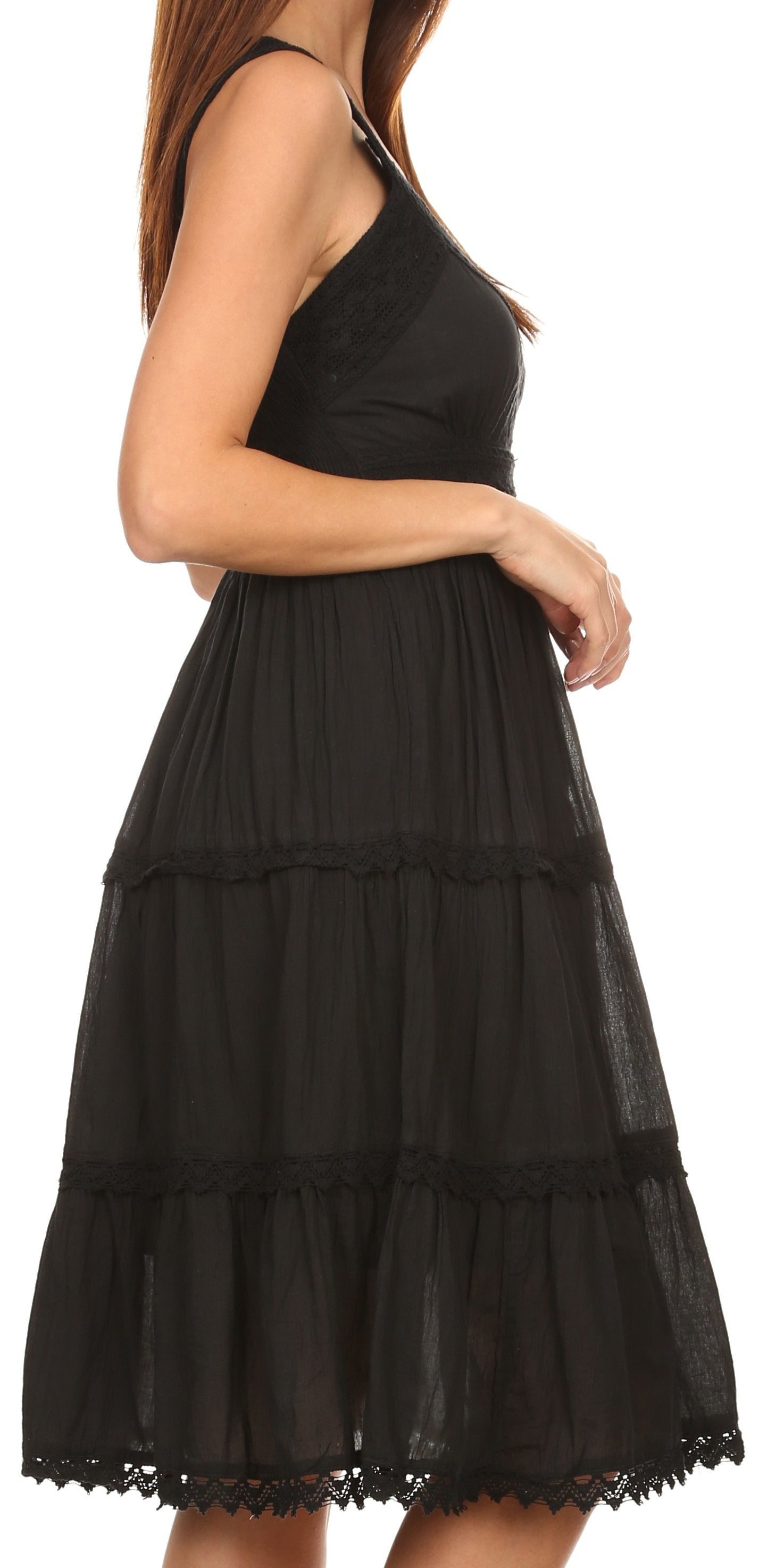 Sakkas Womens Presta Roman Sleeveless Lined Tank Top Dress With Embroidery Lace Design - Concordia Style Boutique