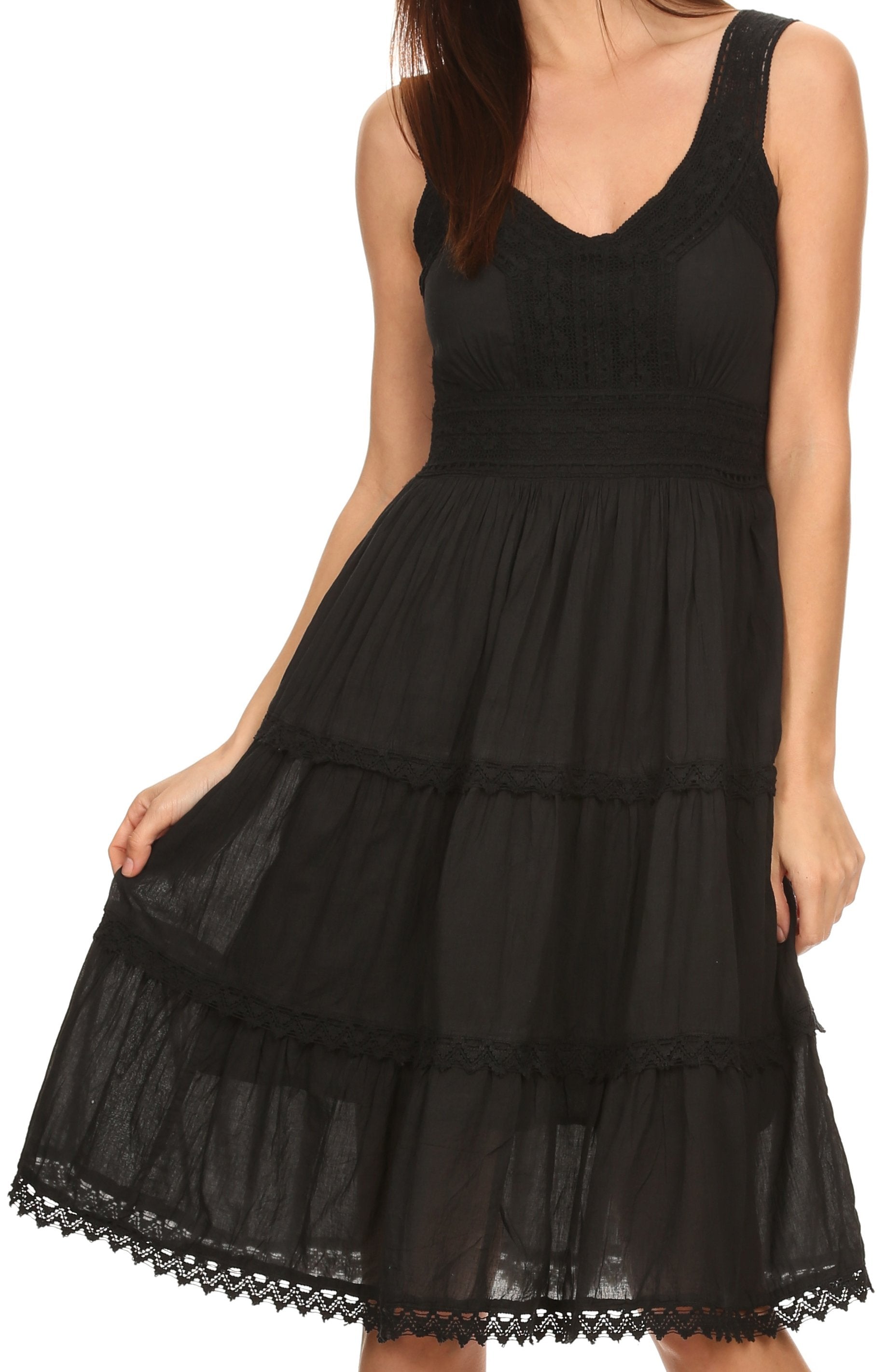 Sakkas Womens Presta Roman Sleeveless Lined Tank Top Dress With Embroidery Lace Design - Concordia Style Boutique