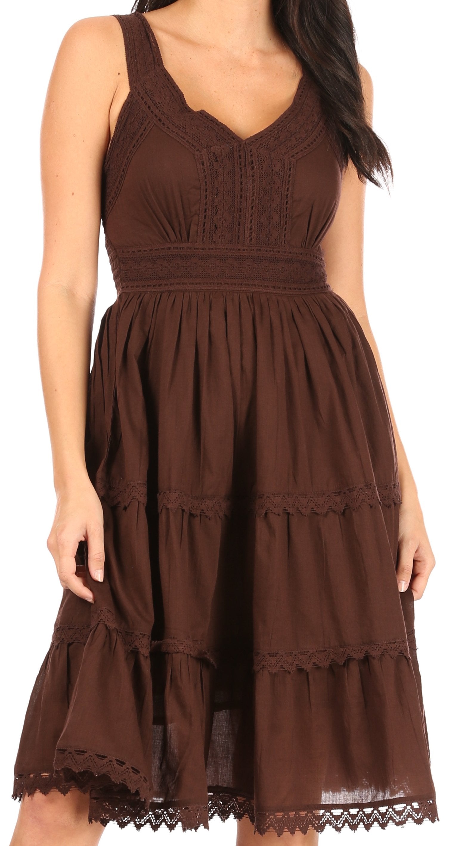 Sakkas Womens Presta Roman Sleeveless Lined Tank Top Dress With Embroidery Lace Design - Concordia Style Boutique