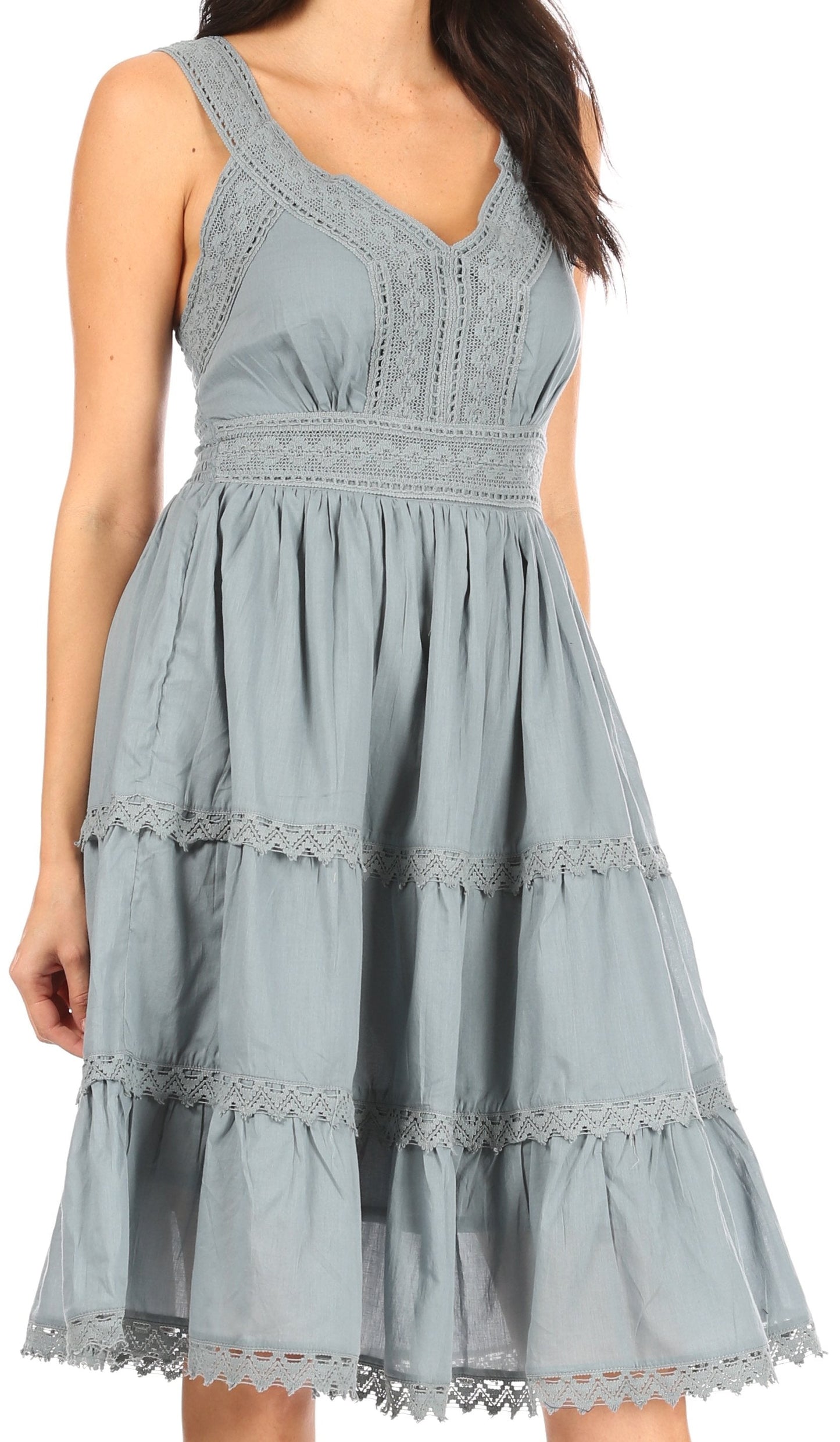 Sakkas Womens Presta Roman Sleeveless Lined Tank Top Dress With Embroidery Lace Design - Concordia Style Boutique