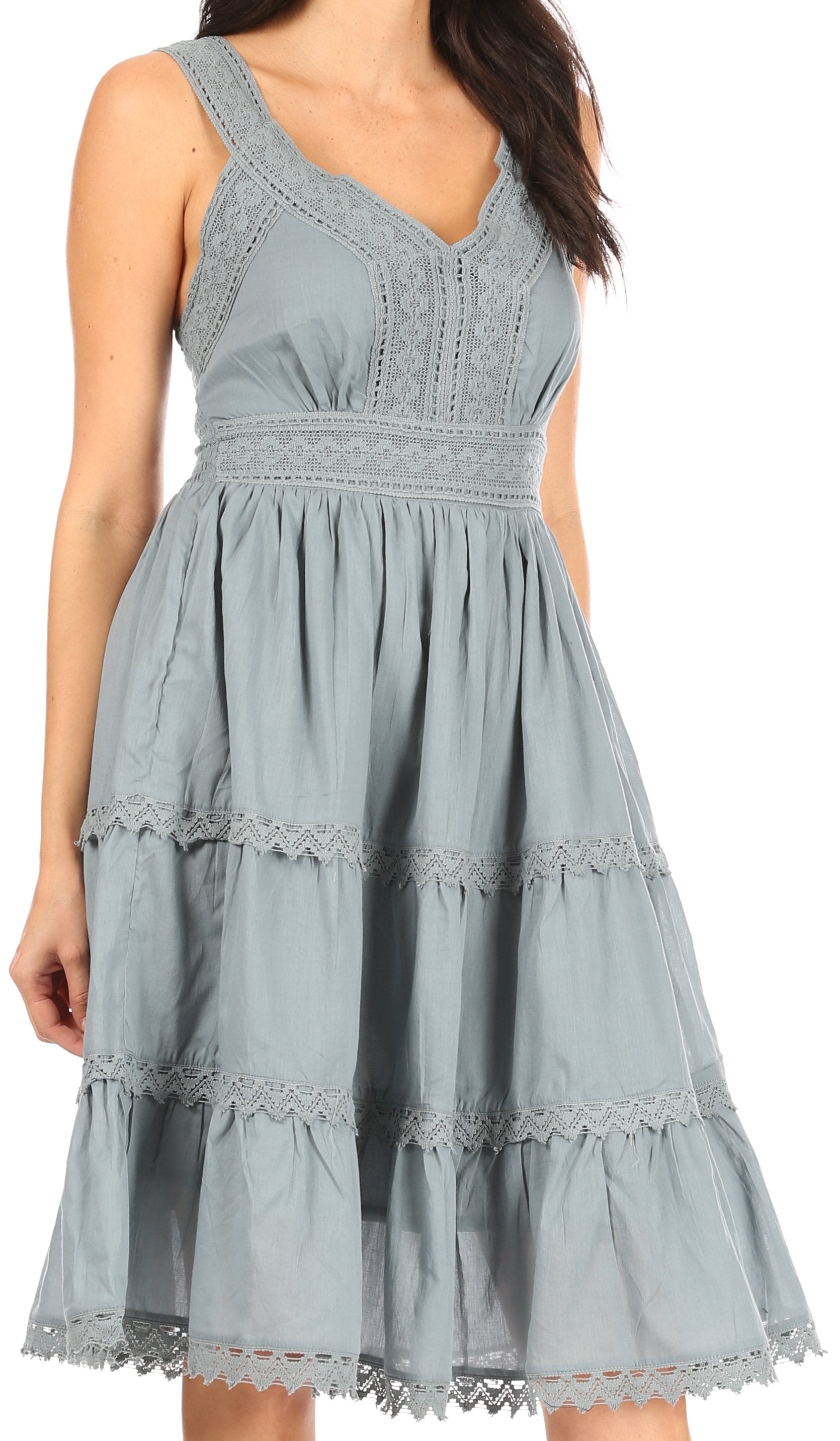 Sakkas Womens Presta Roman Sleeveless Lined Tank Top Dress With Embroidery Lace Design - Concordia Style Boutique