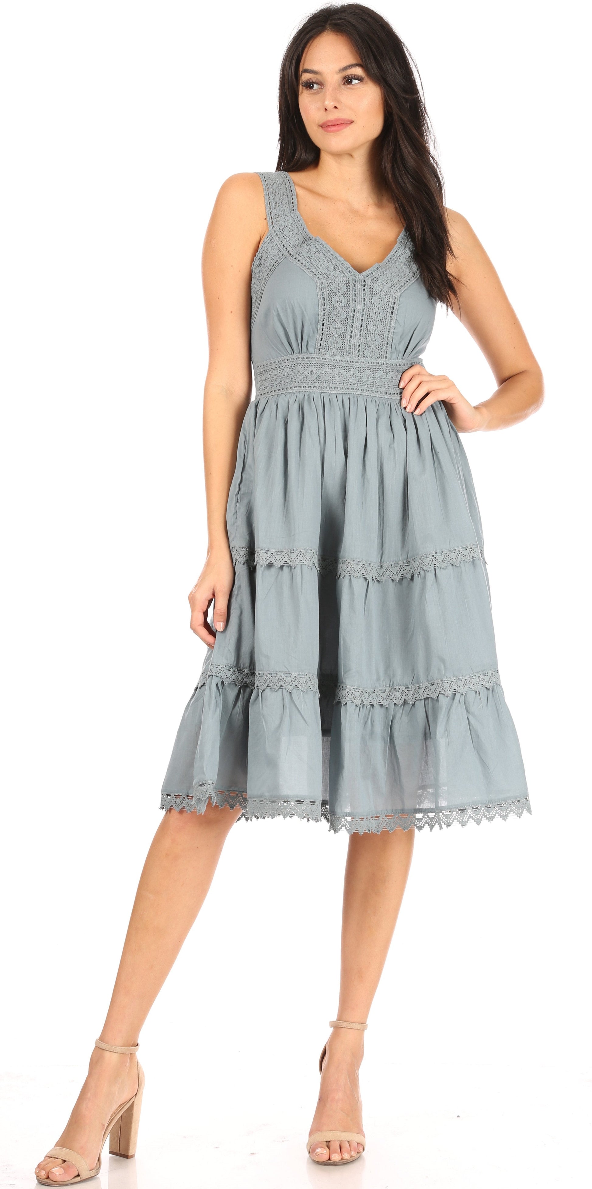Sakkas Womens Presta Roman Sleeveless Lined Tank Top Dress With Embroidery Lace Design - Concordia Style Boutique