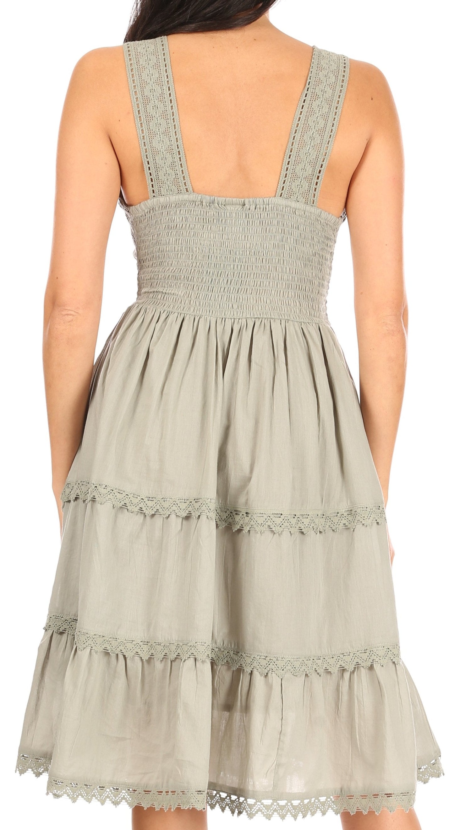 Sakkas Womens Presta Roman Sleeveless Lined Tank Top Dress With Embroidery Lace Design - Concordia Style Boutique