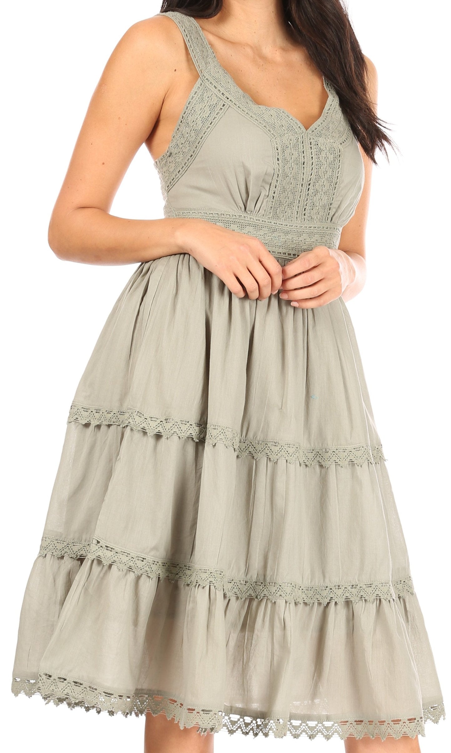 Sakkas Womens Presta Roman Sleeveless Lined Tank Top Dress With Embroidery Lace Design - Concordia Style Boutique