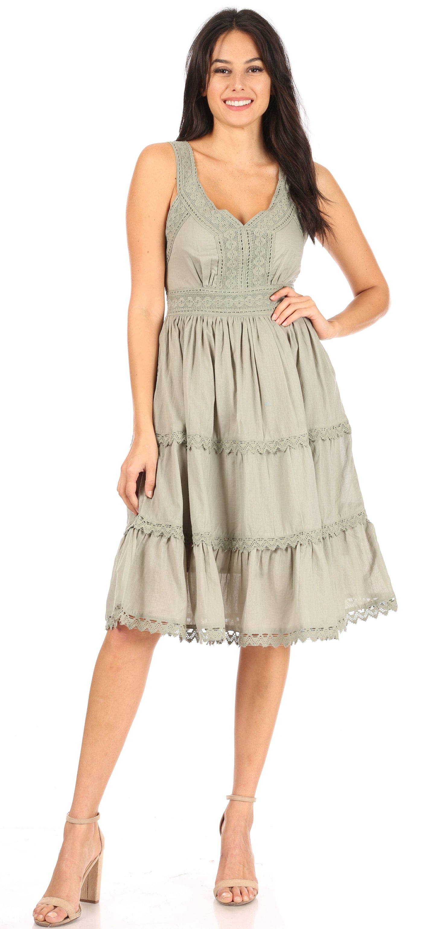 Sakkas Womens Presta Roman Sleeveless Lined Tank Top Dress With Embroidery Lace Design - Concordia Style Boutique