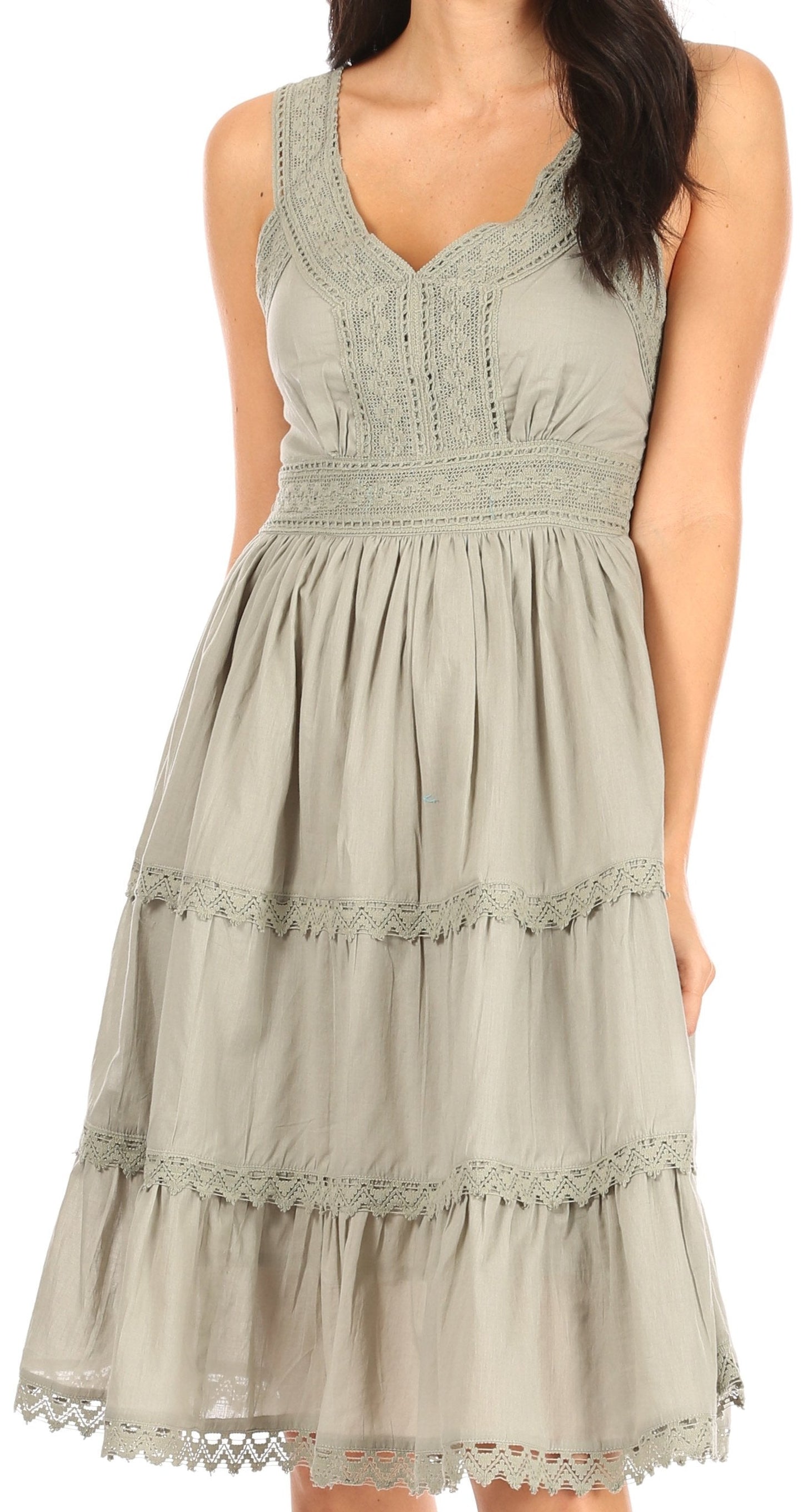 Sakkas Womens Presta Roman Sleeveless Lined Tank Top Dress With Embroidery Lace Design - Concordia Style Boutique