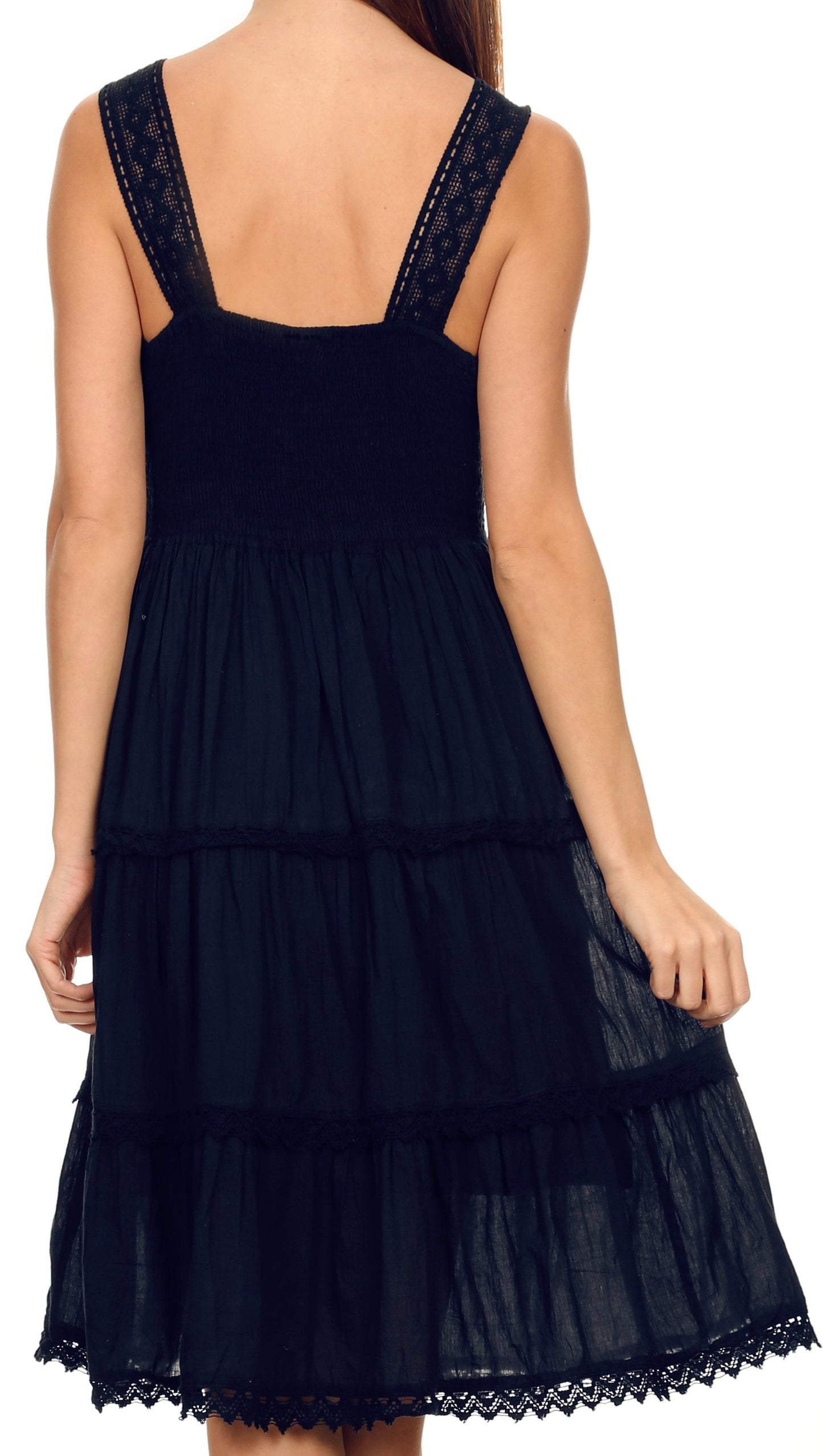 Sakkas Womens Presta Roman Sleeveless Lined Tank Top Dress With Embroidery Lace Design - Concordia Style Boutique
