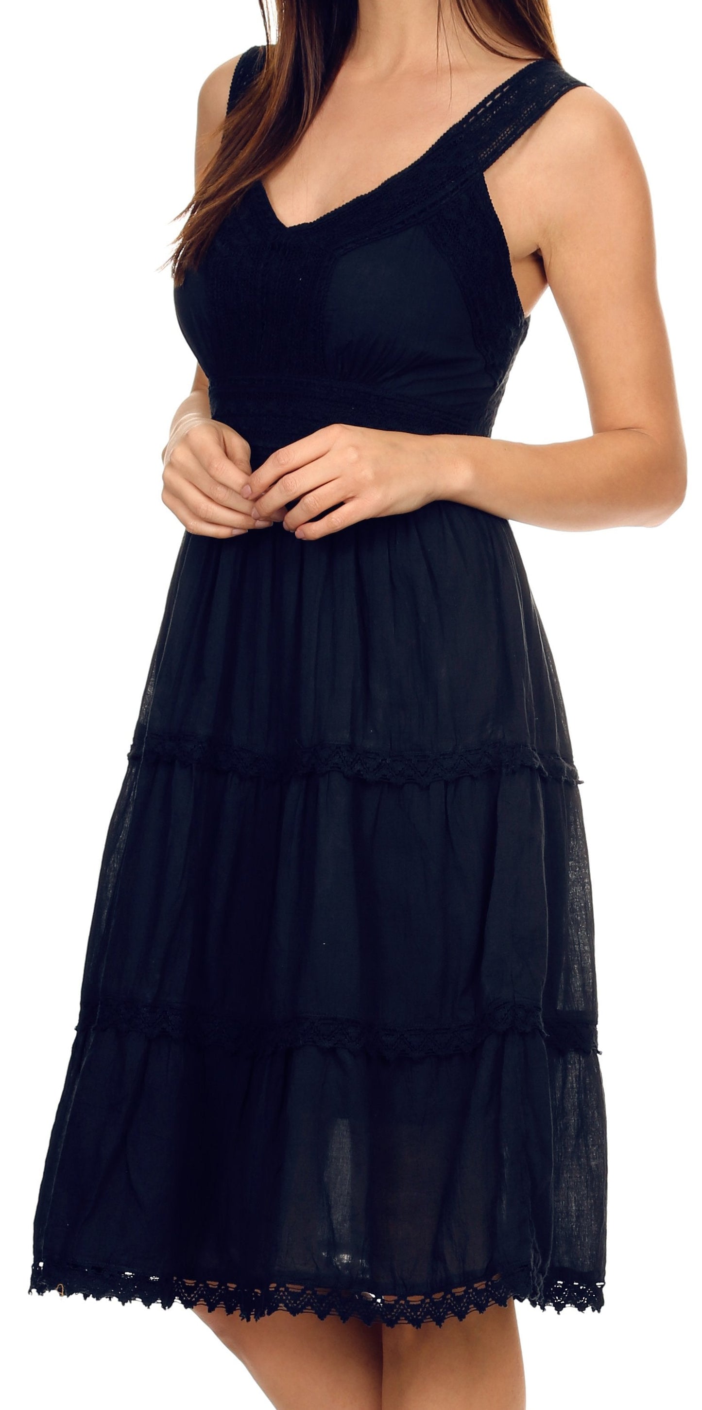 Sakkas Womens Presta Roman Sleeveless Lined Tank Top Dress With Embroidery Lace Design - Concordia Style Boutique
