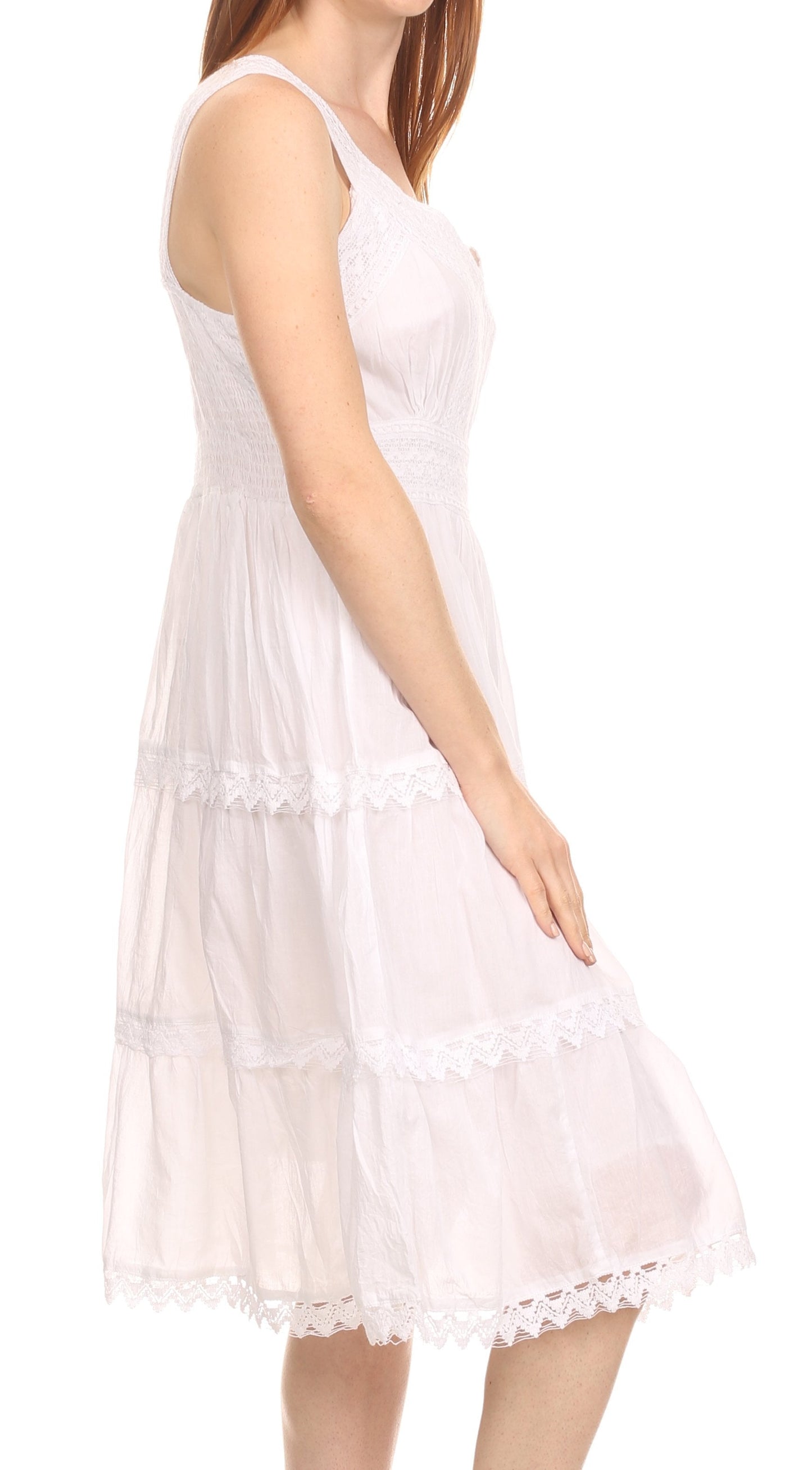Sakkas Womens Presta Roman Sleeveless Lined Tank Top Dress With Embroidery Lace Design - Concordia Style Boutique