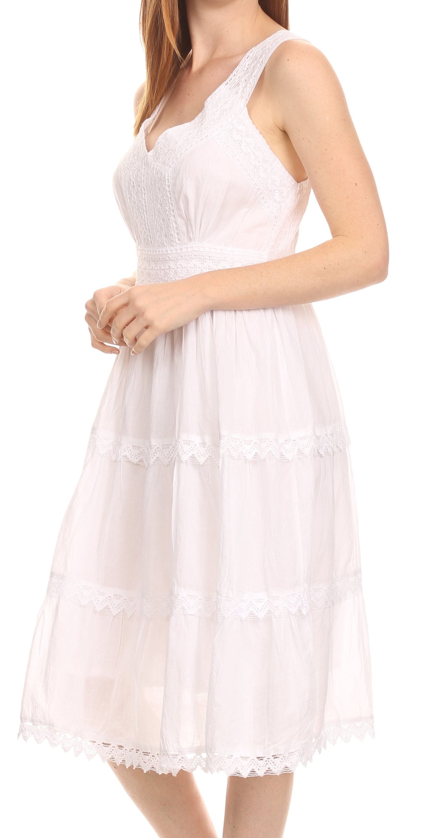 Sakkas Womens Presta Roman Sleeveless Lined Tank Top Dress With Embroidery Lace Design - Concordia Style Boutique