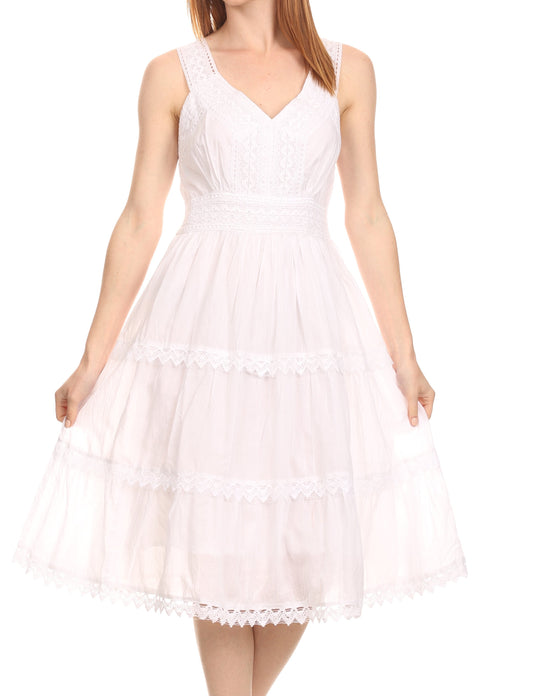 Sakkas Womens Presta Roman Sleeveless Lined Tank Top Dress With Embroidery Lace Design - Concordia Style Boutique
