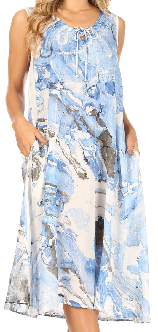 Sakkas Ilaria Women's Midi Sleeveless Casual Loose Flare Print Dress Caftan Pocket - Concordia Style Boutique