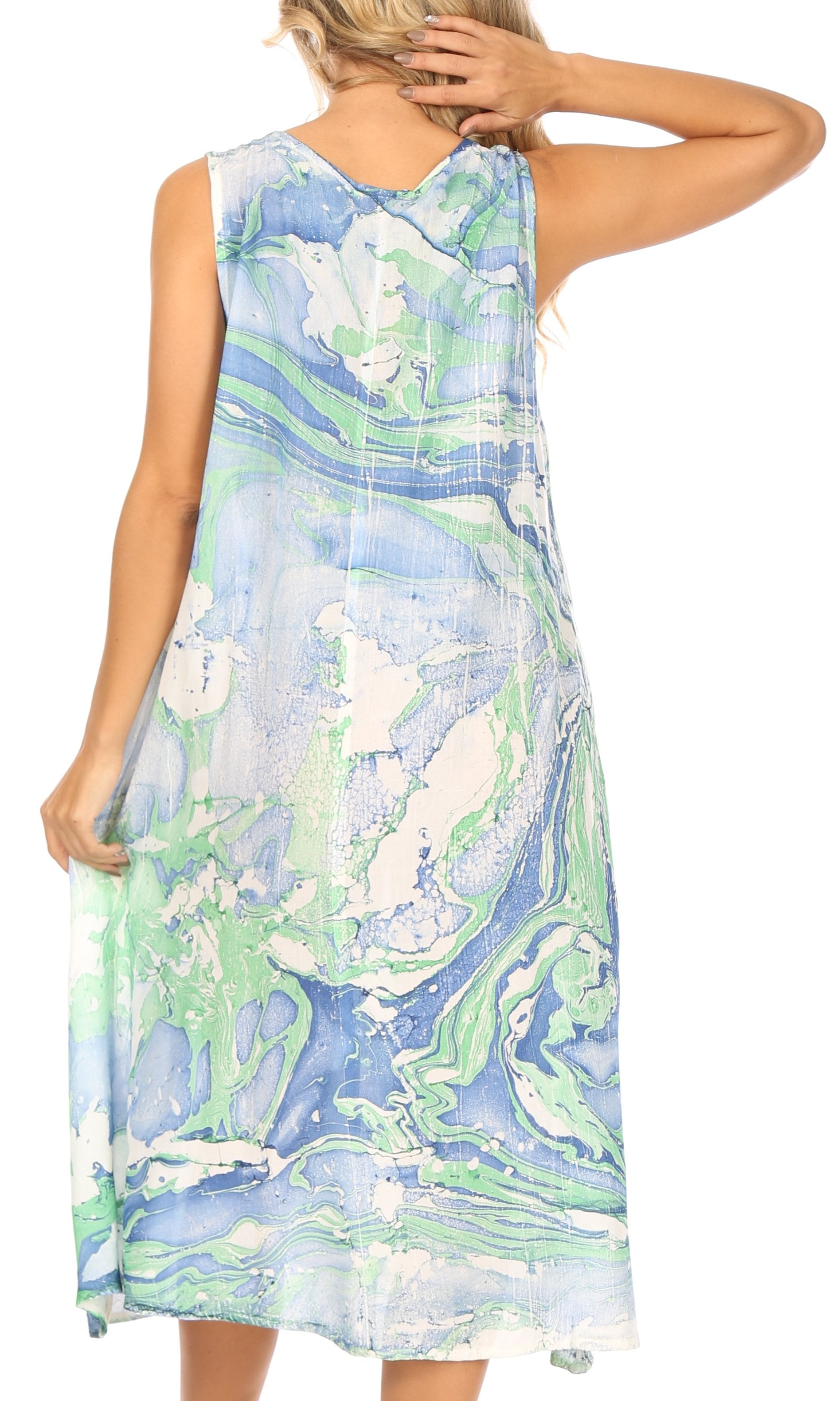 Sakkas Ilaria Women's Midi Sleeveless Casual Loose Flare Print Dress Caftan Pocket - Concordia Style Boutique