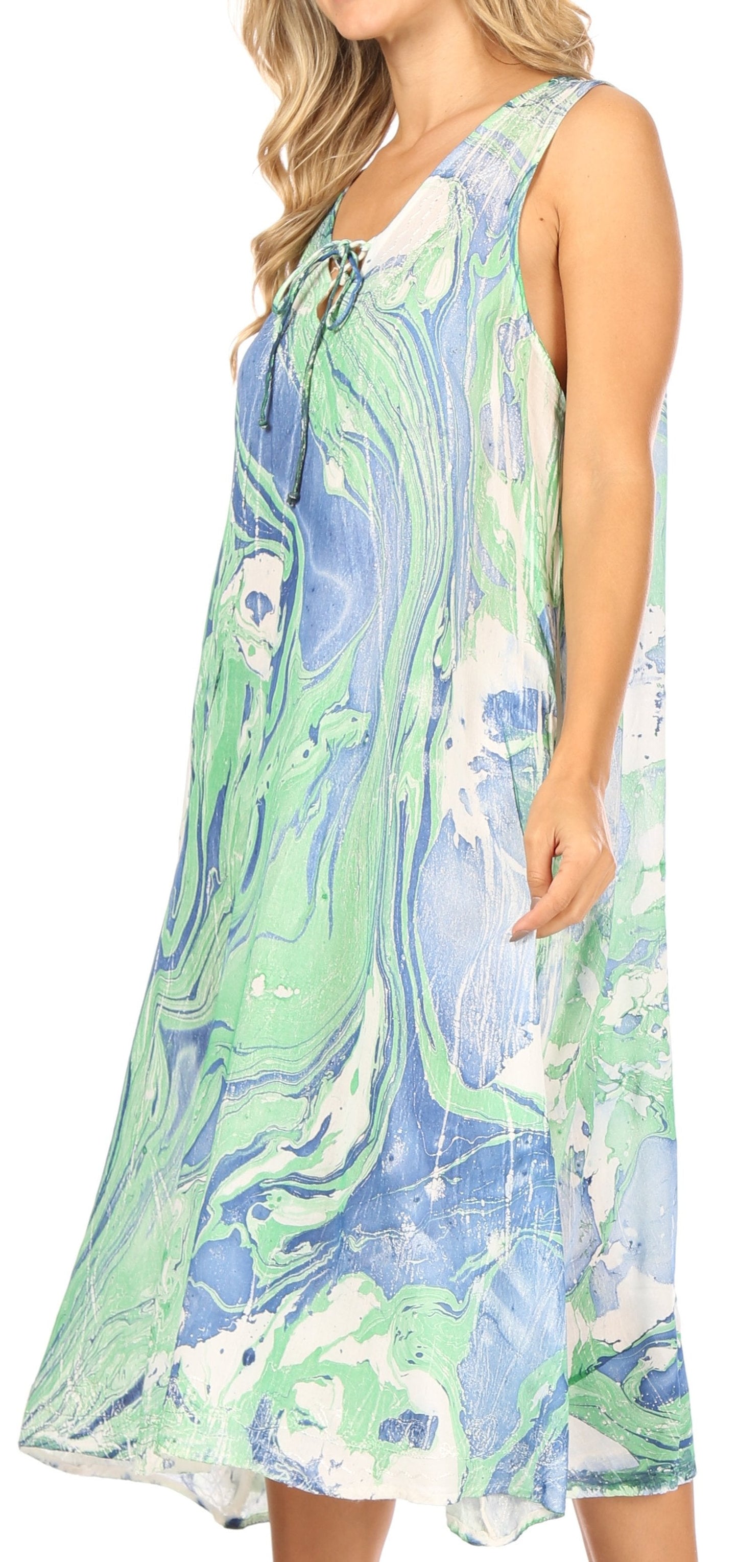 Sakkas Ilaria Women's Midi Sleeveless Casual Loose Flare Print Dress Caftan Pocket - Concordia Style Boutique