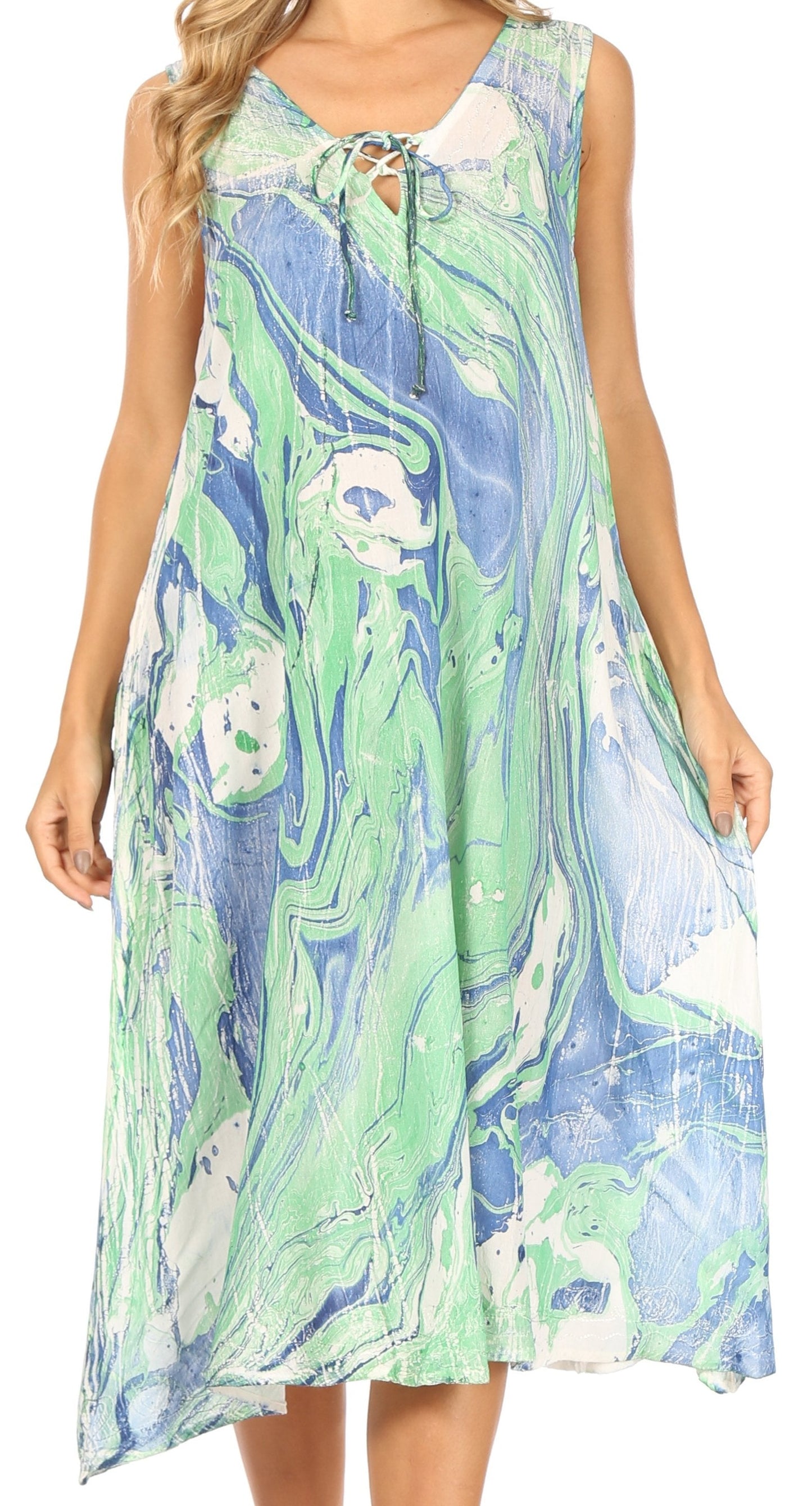 Sakkas Ilaria Women's Midi Sleeveless Casual Loose Flare Print Dress Caftan Pocket - Concordia Style Boutique