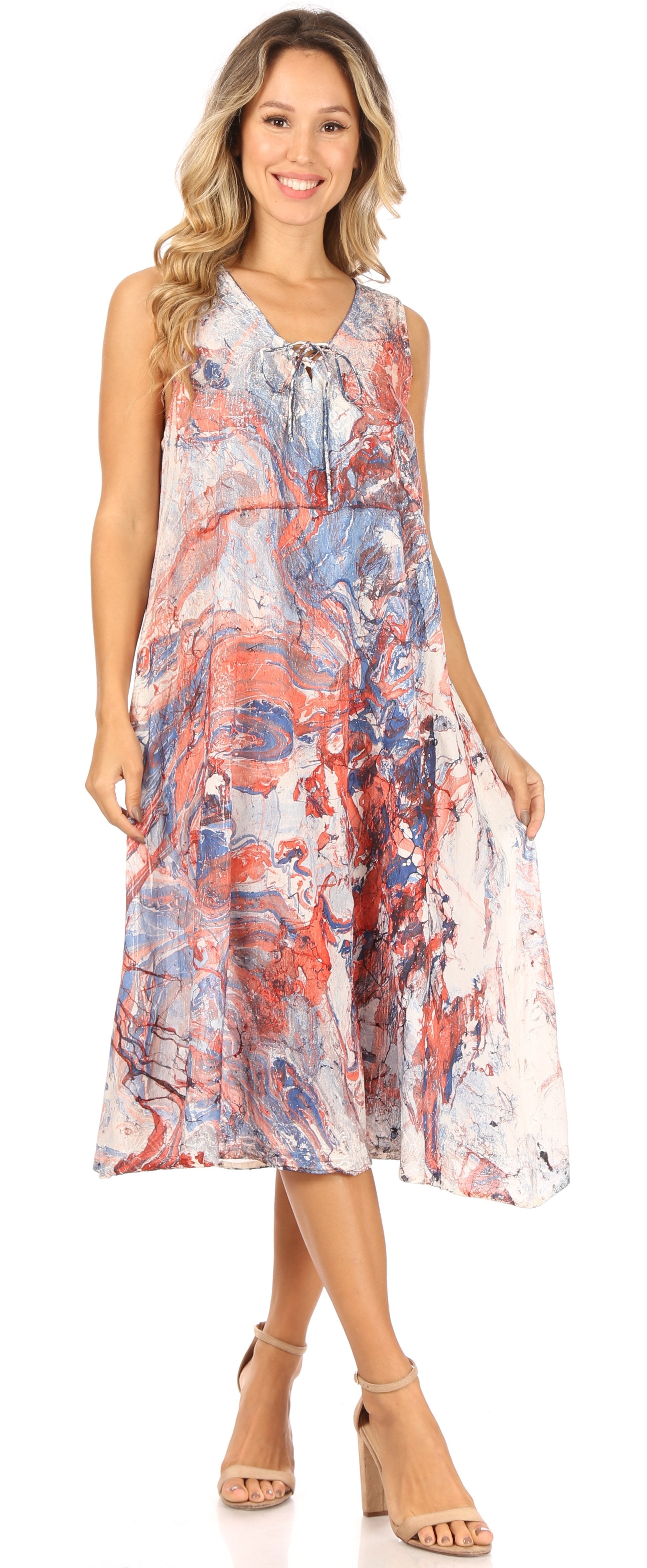 Sakkas Ilaria Women's Midi Sleeveless Casual Loose Flare Print Dress Caftan Pocket - Concordia Style Boutique