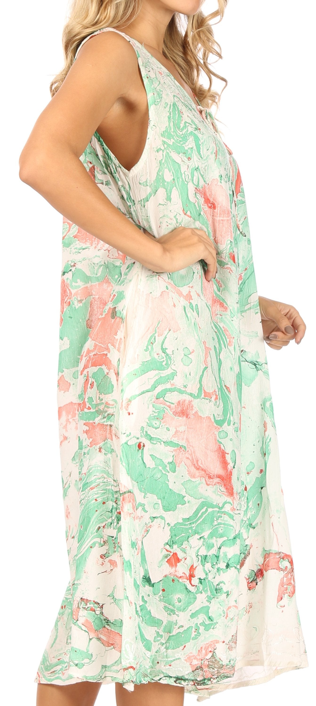 Sakkas Ilaria Women's Midi Sleeveless Casual Loose Flare Print Dress Caftan Pocket - Concordia Style Boutique