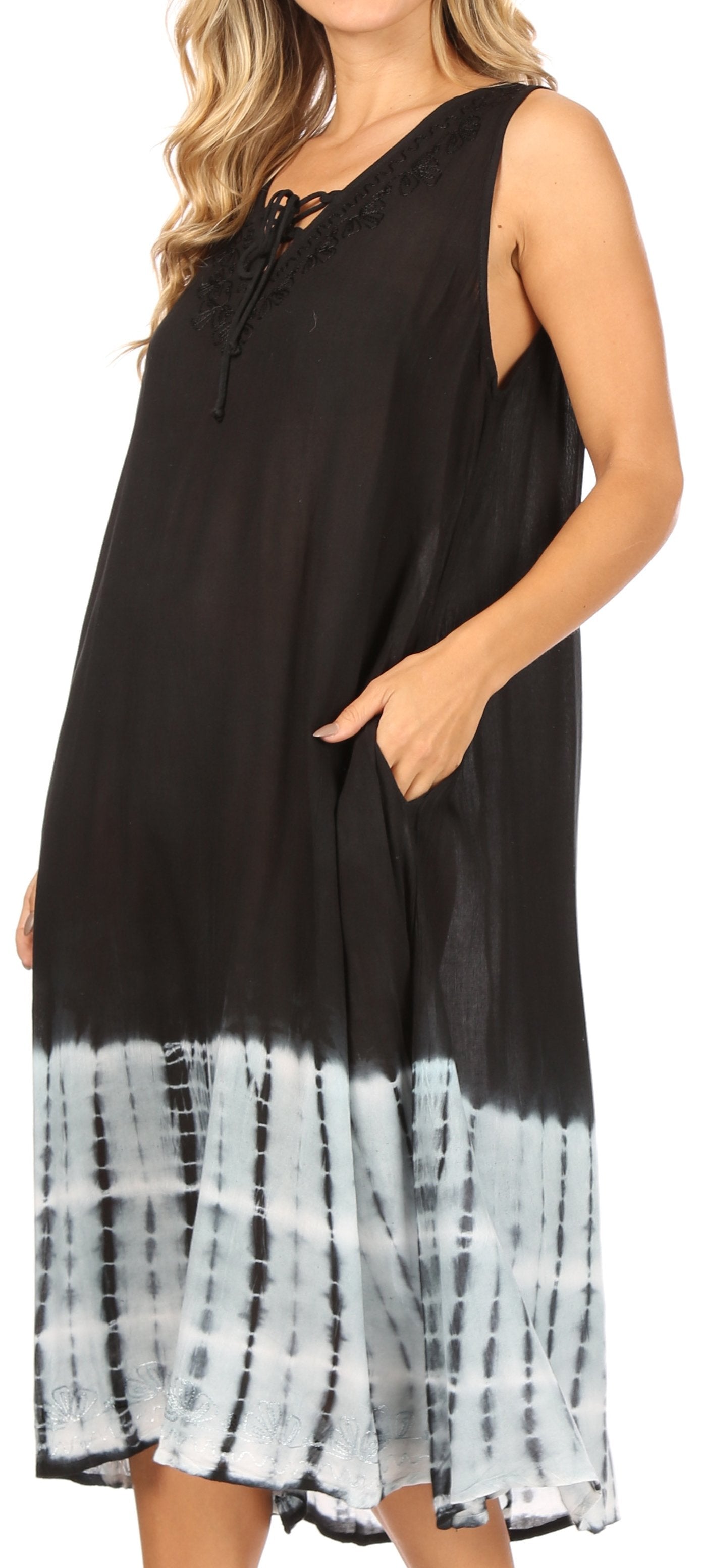 Sakkas Ilaria Women's Midi Sleeveless Casual Loose Flare Print Dress Caftan Pocket - Concordia Style Boutique