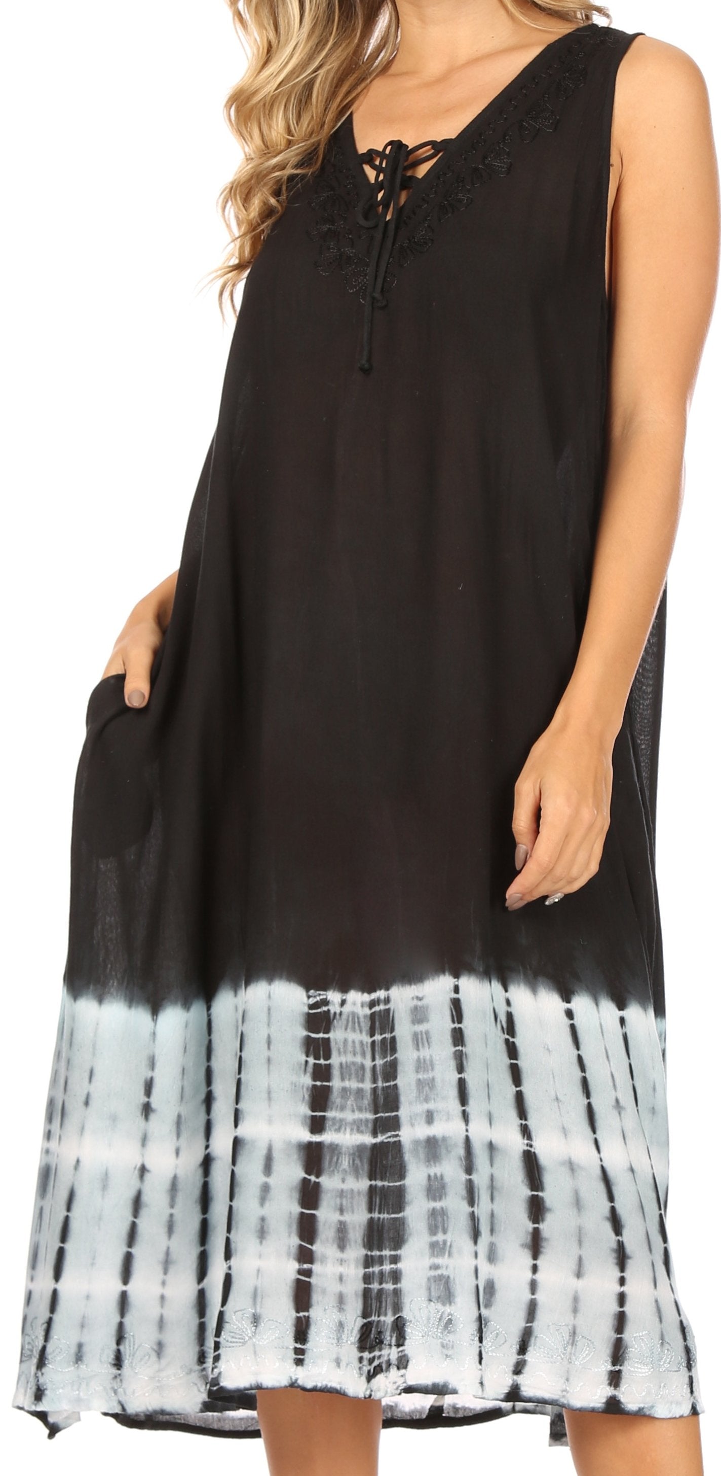 Sakkas Ilaria Women's Midi Sleeveless Casual Loose Flare Print Dress Caftan Pocket - Concordia Style Boutique
