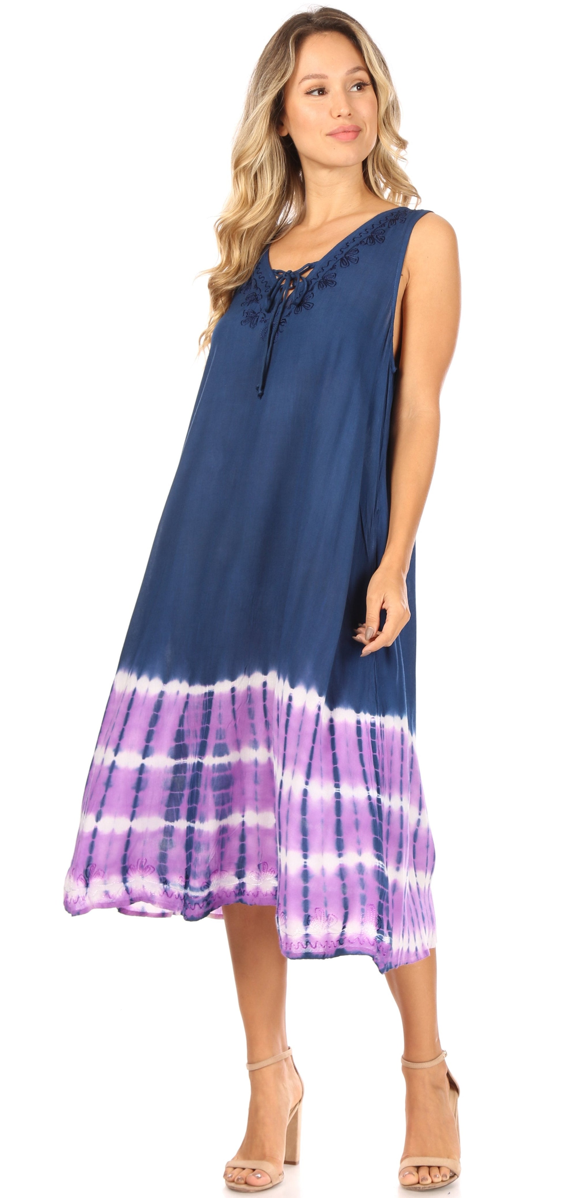 Sakkas Ilaria Women's Midi Sleeveless Casual Loose Flare Print Dress Caftan Pocket - Concordia Style Boutique