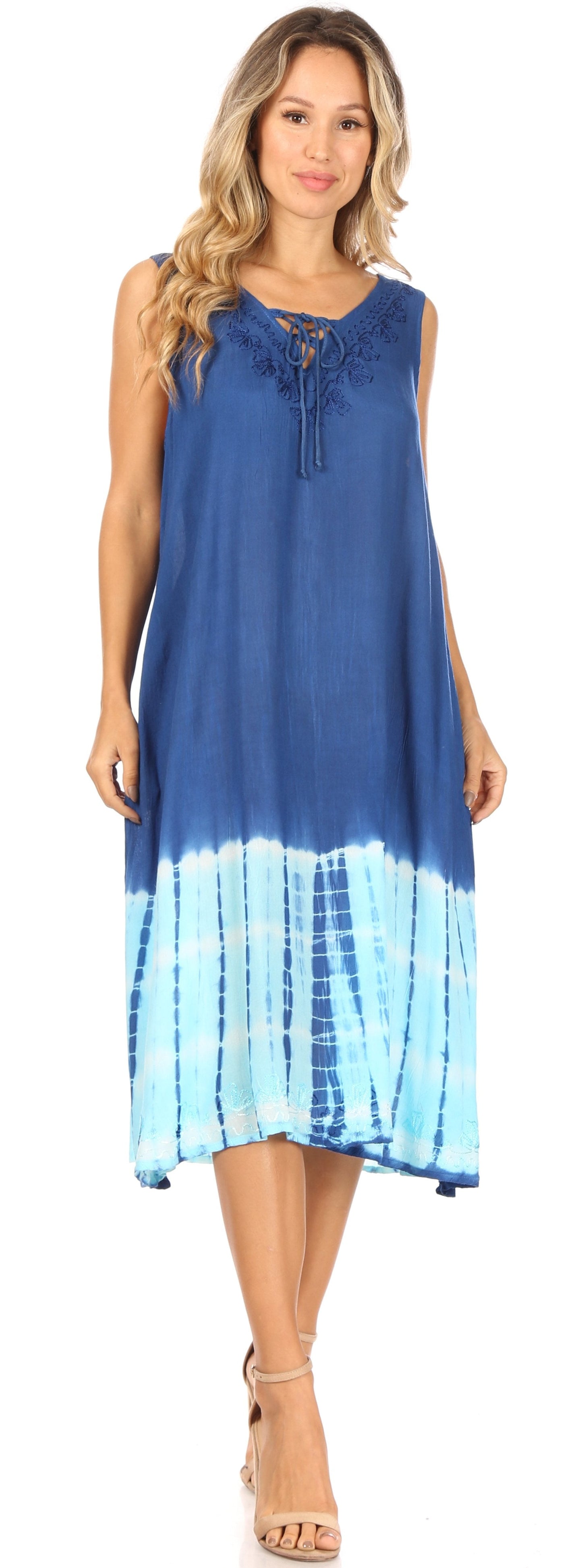 Sakkas Ilaria Women's Midi Sleeveless Casual Loose Flare Print Dress Caftan Pocket - Concordia Style Boutique