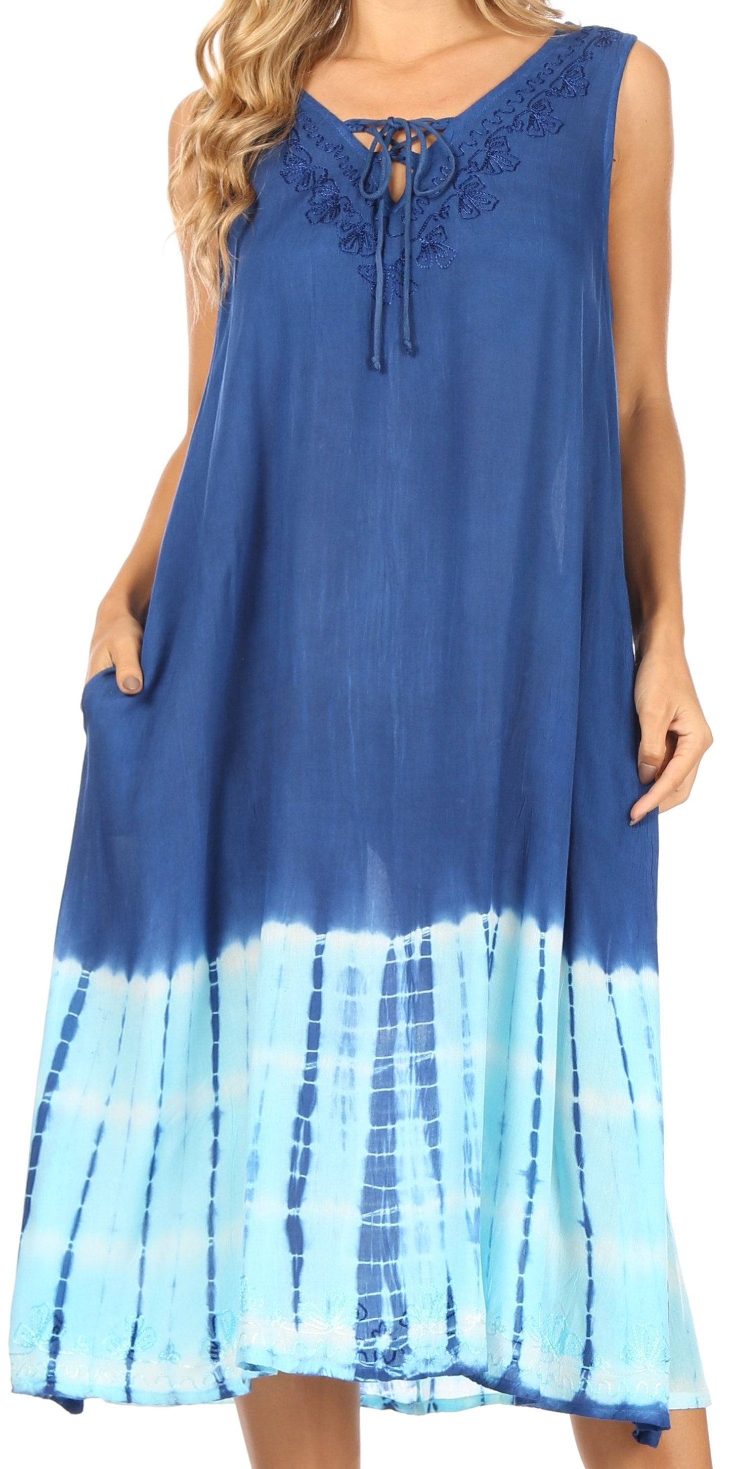 Sakkas Ilaria Women's Midi Sleeveless Casual Loose Flare Print Dress Caftan Pocket - Concordia Style Boutique