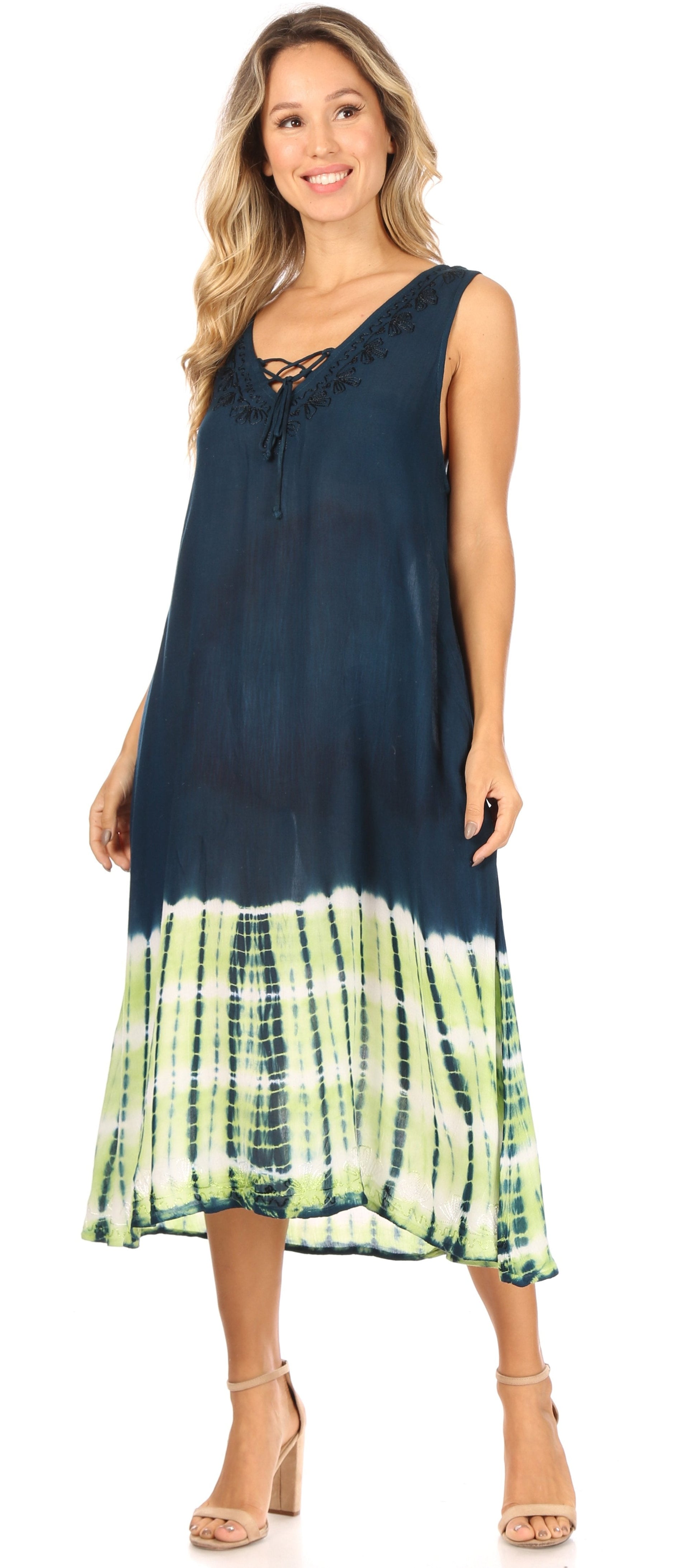 Sakkas Ilaria Women's Midi Sleeveless Casual Loose Flare Print Dress Caftan Pocket - Concordia Style Boutique