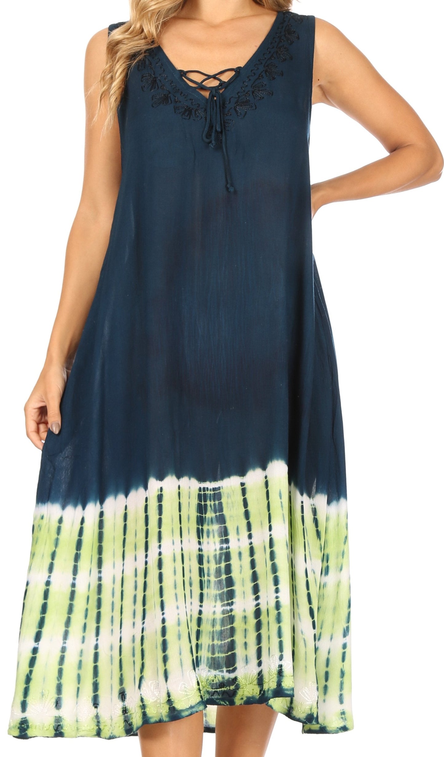 Sakkas Ilaria Women's Midi Sleeveless Casual Loose Flare Print Dress Caftan Pocket - Concordia Style Boutique