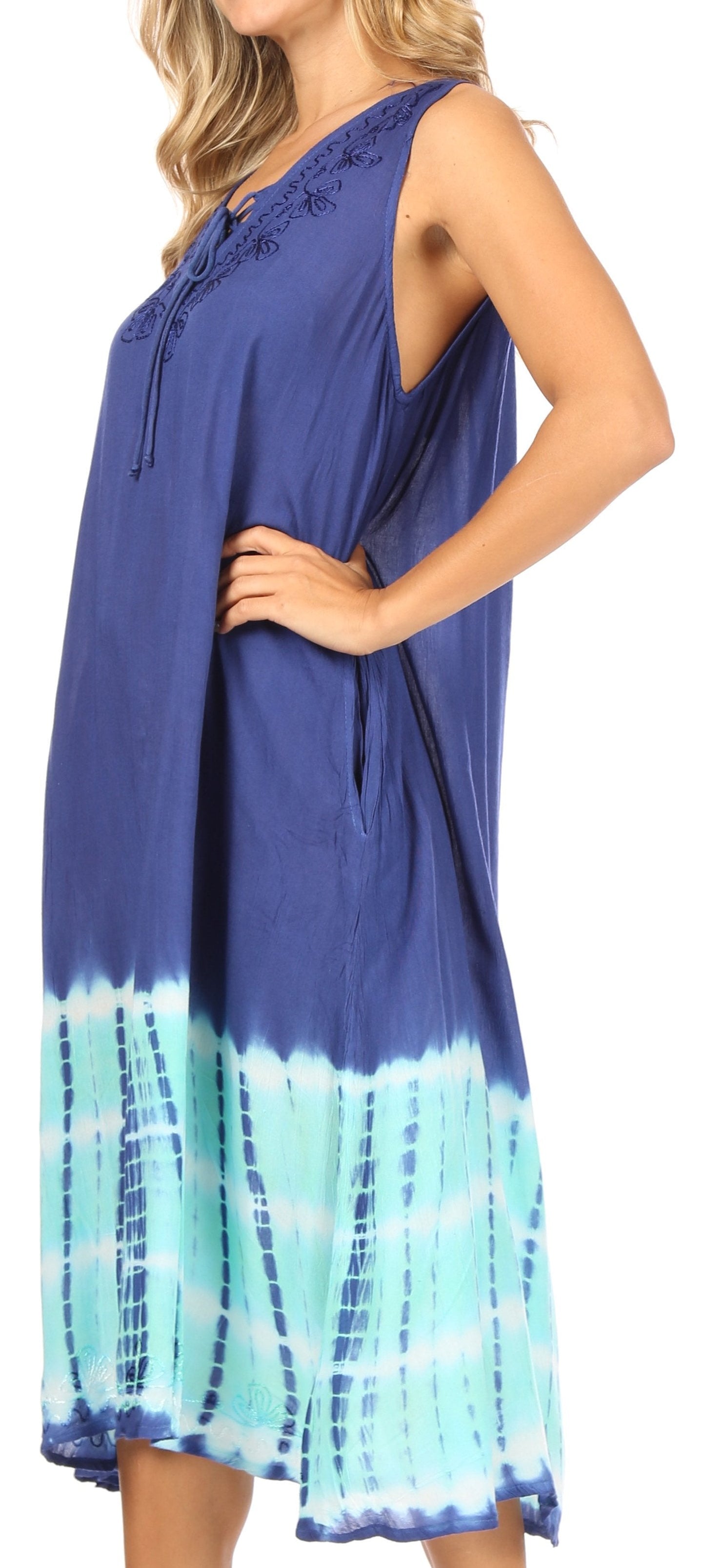 Sakkas Ilaria Women's Midi Sleeveless Casual Loose Flare Print Dress Caftan Pocket - Concordia Style Boutique