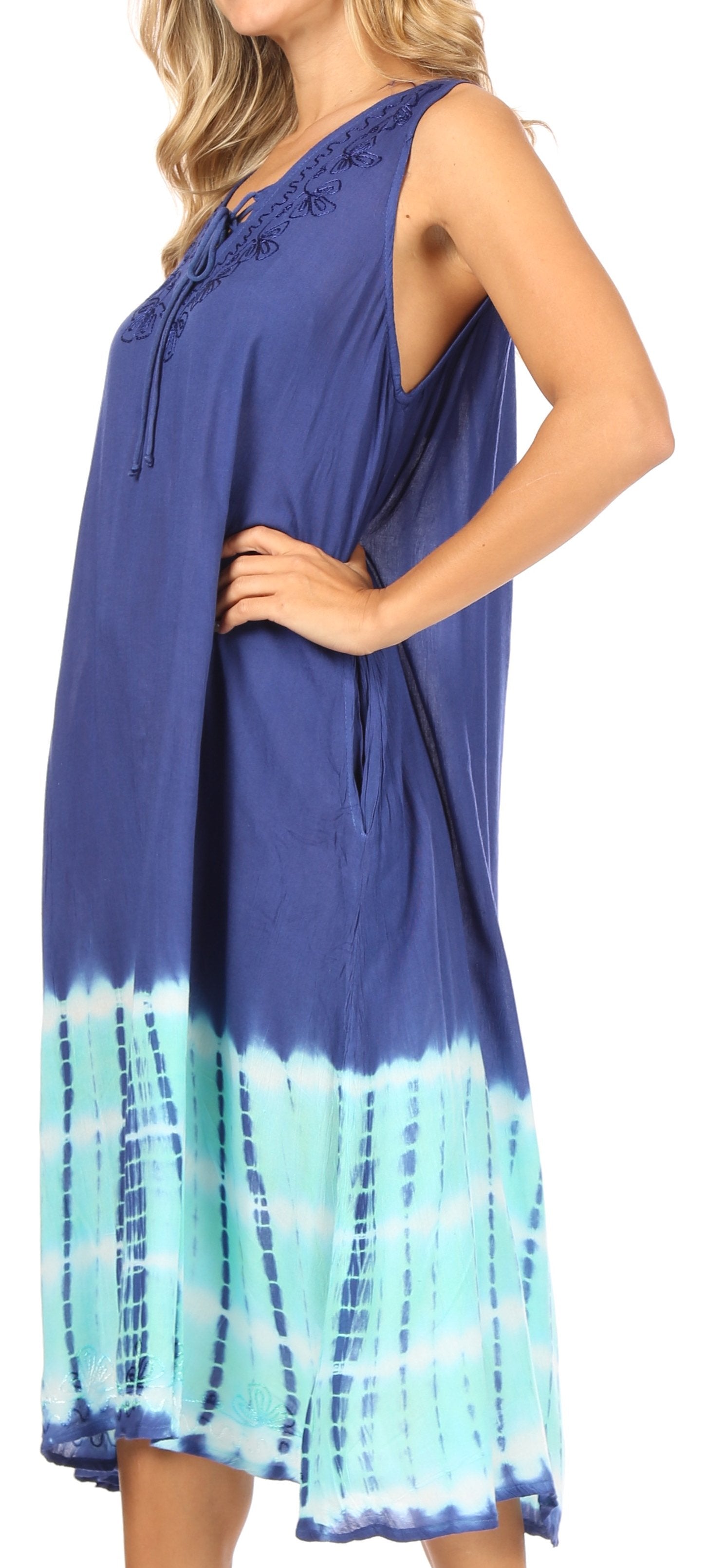 Sakkas Ilaria Women's Midi Sleeveless Casual Loose Flare Print Dress Caftan Pocket - Concordia Style Boutique