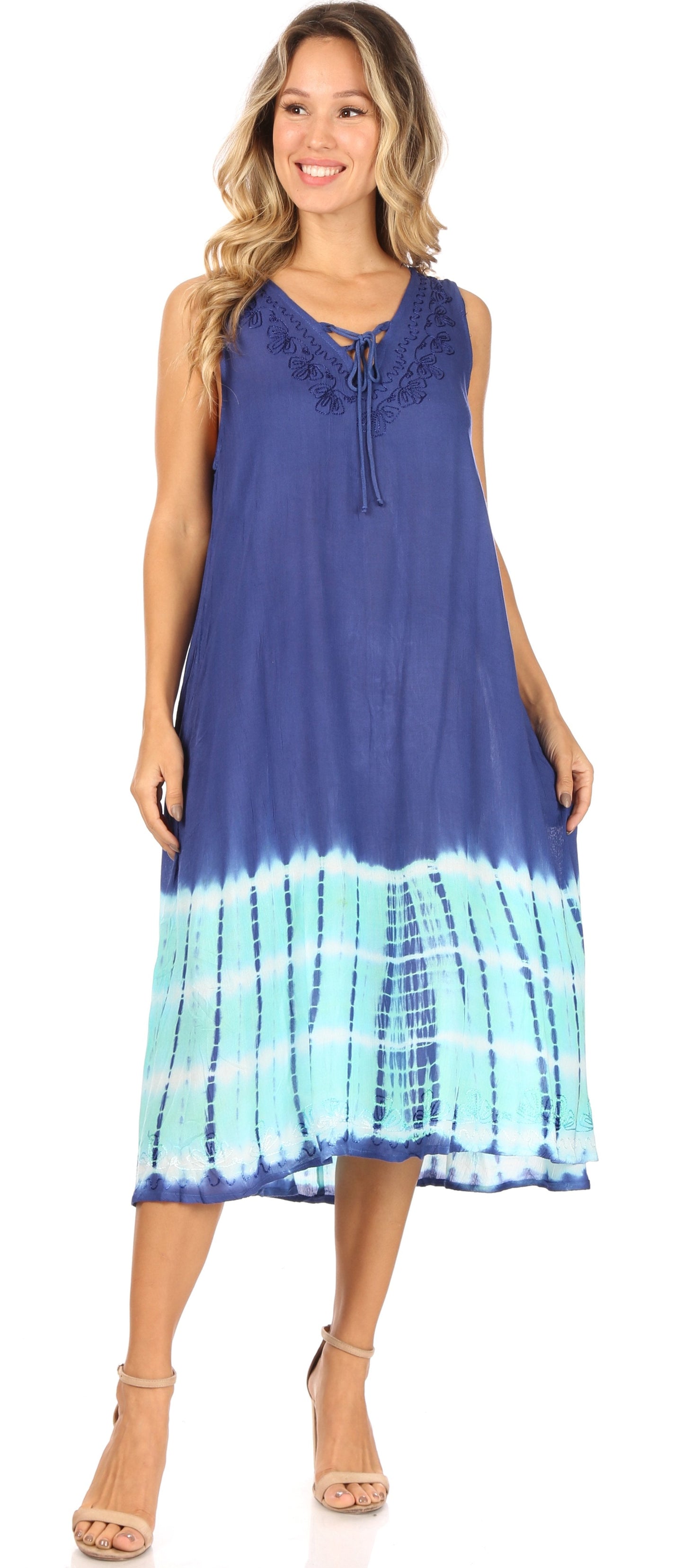 Sakkas Ilaria Women's Midi Sleeveless Casual Loose Flare Print Dress Caftan Pocket - Concordia Style Boutique