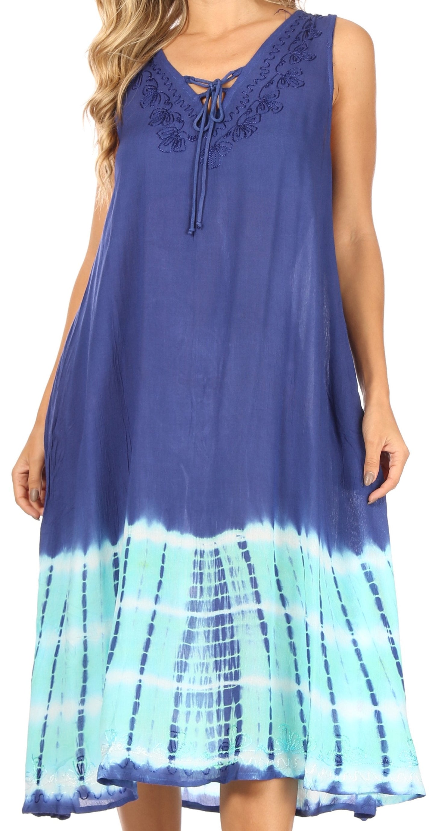 Sakkas Ilaria Women's Midi Sleeveless Casual Loose Flare Print Dress Caftan Pocket - Concordia Style Boutique