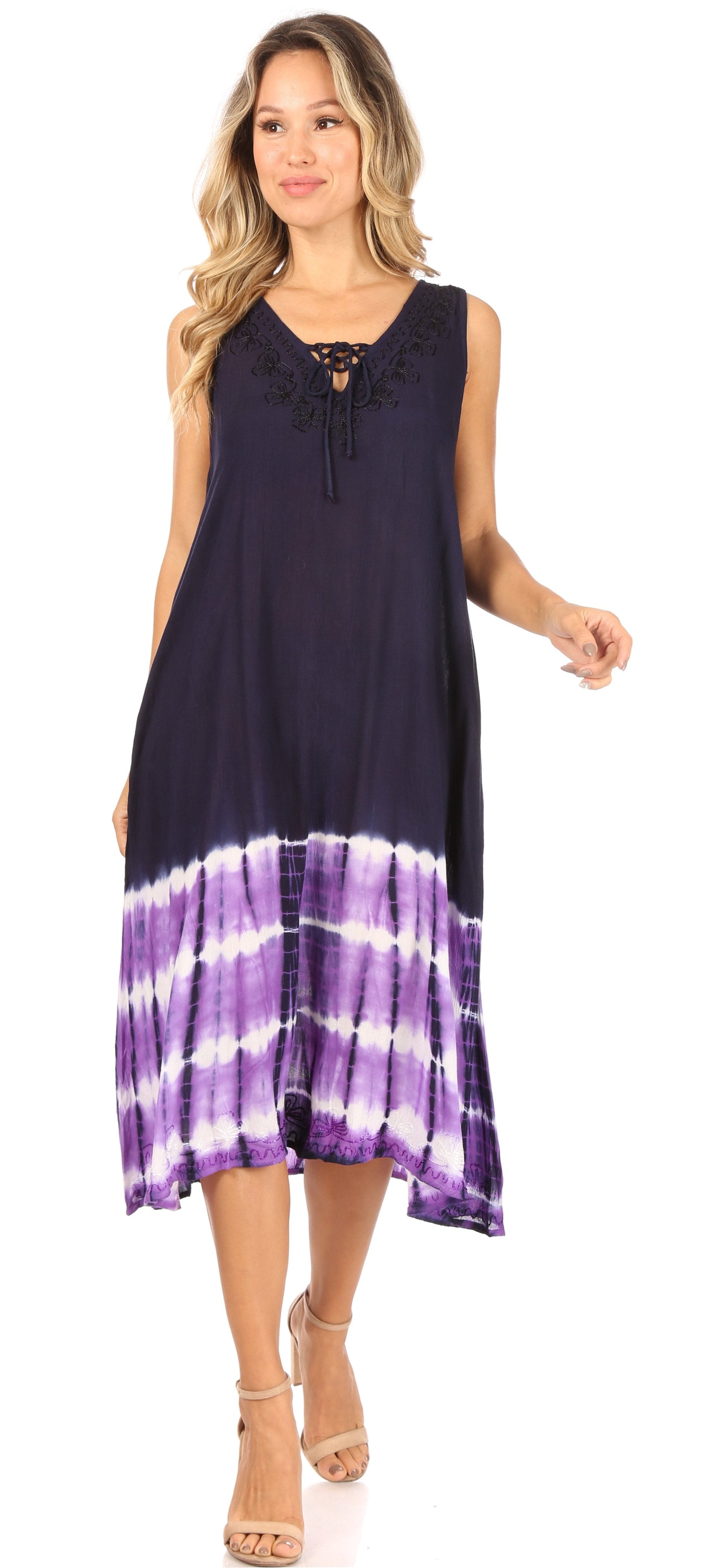 Sakkas Ilaria Women's Midi Sleeveless Casual Loose Flare Print Dress Caftan Pocket - Concordia Style Boutique