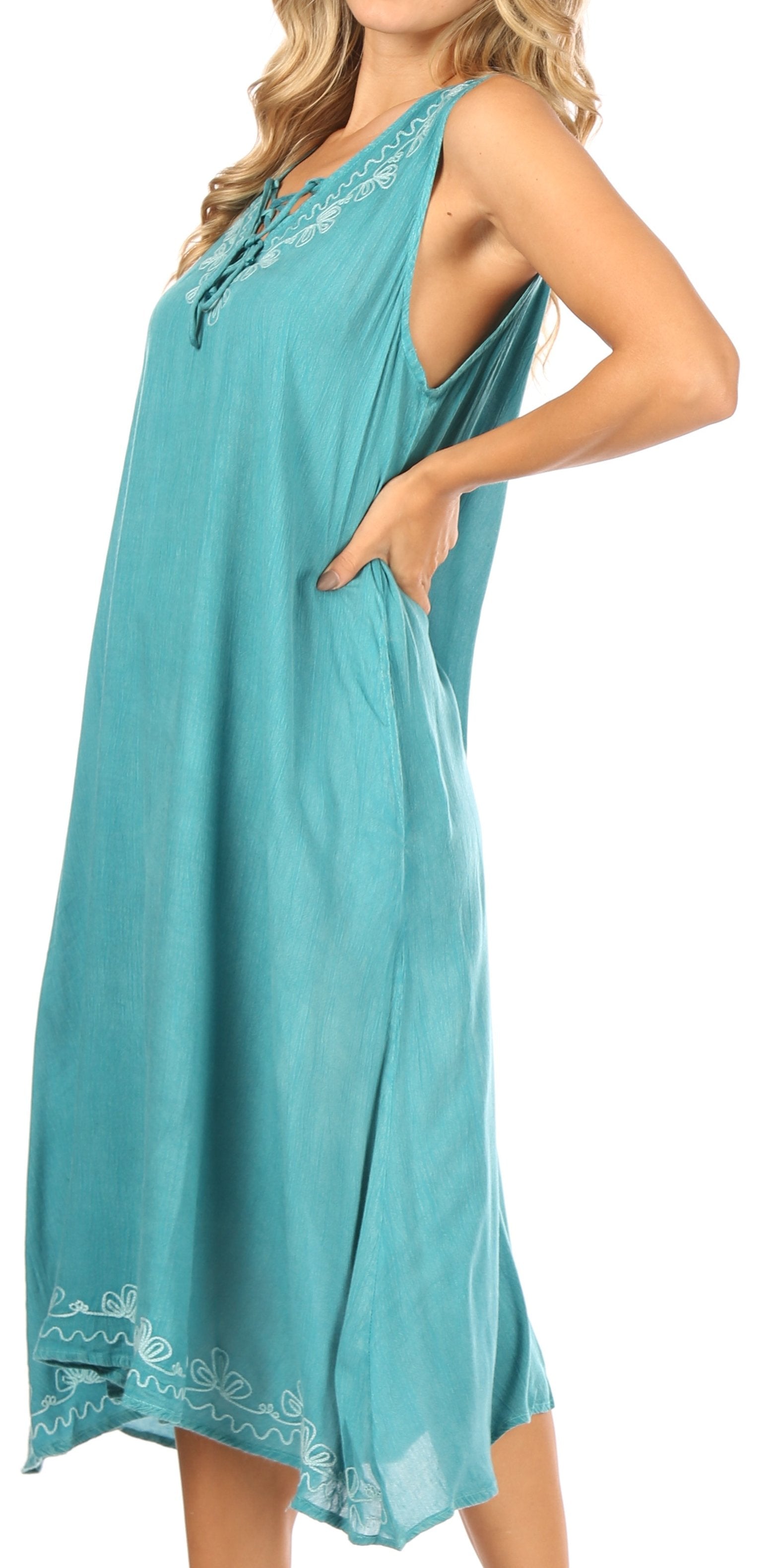 Sakkas Ilaria Women's Midi Sleeveless Casual Loose Flare Print Dress Caftan Pocket - Concordia Style Boutique