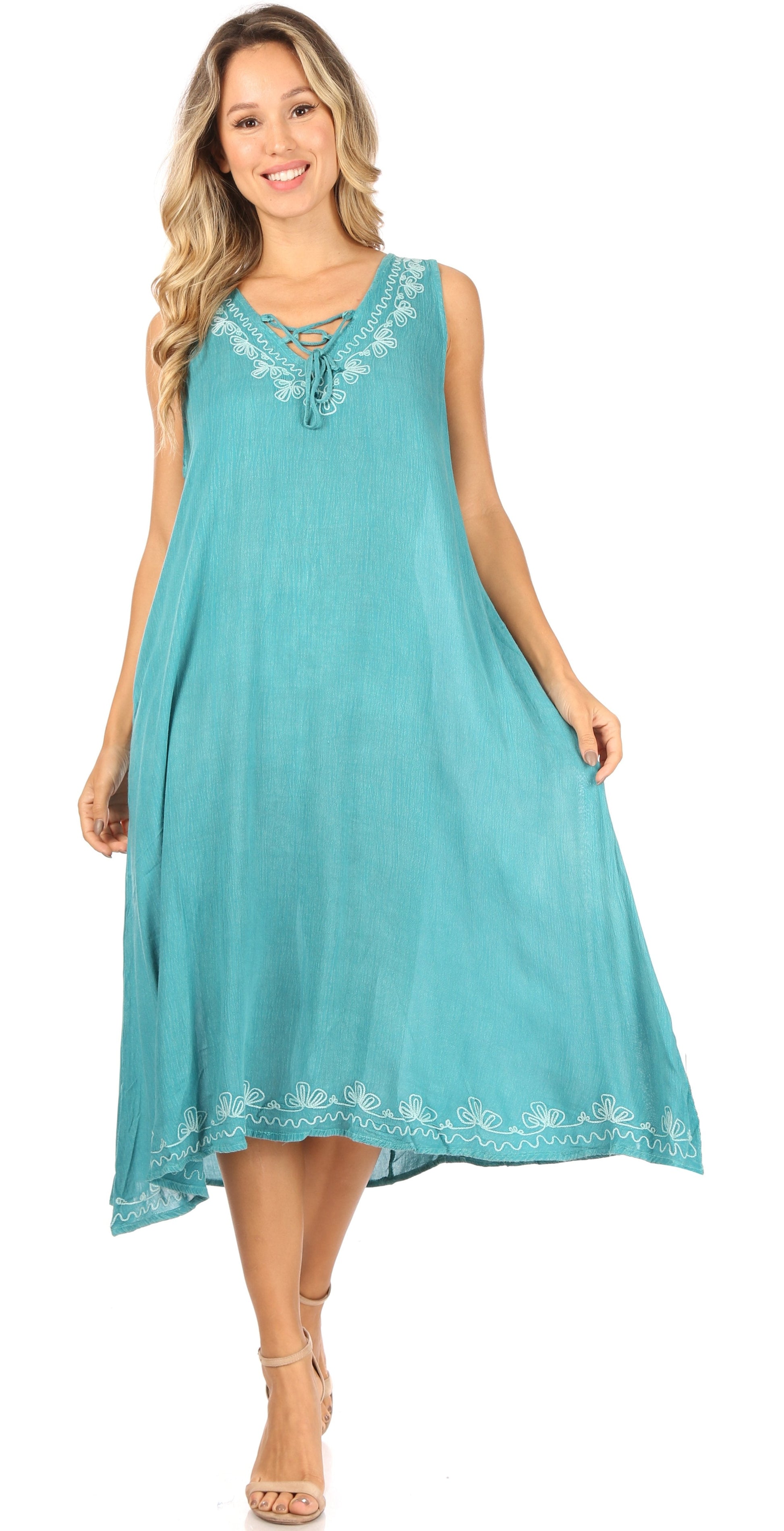 Sakkas Ilaria Women's Midi Sleeveless Casual Loose Flare Print Dress Caftan Pocket - Concordia Style Boutique