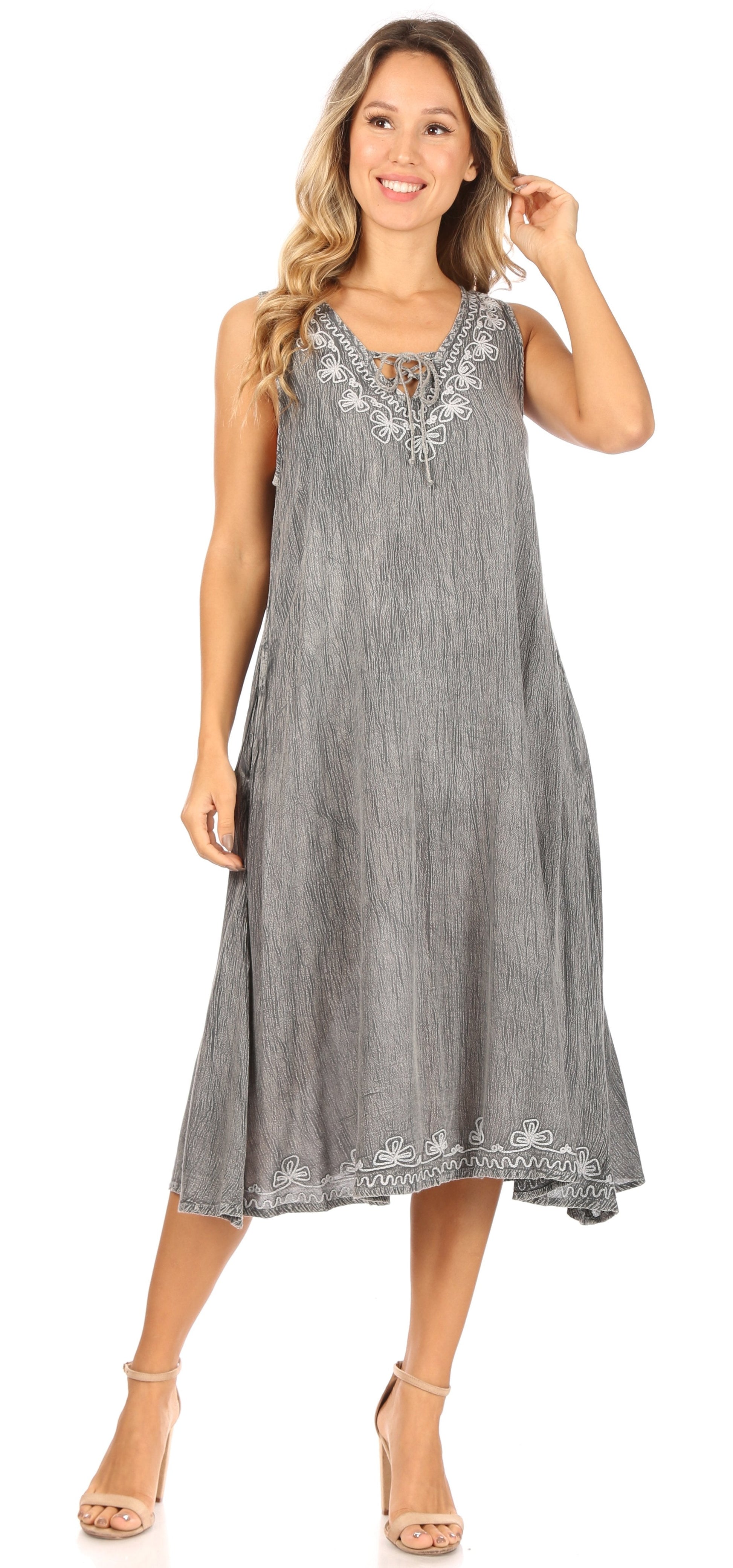 Sakkas Ilaria Women's Midi Sleeveless Casual Loose Flare Print Dress Caftan Pocket - Concordia Style Boutique