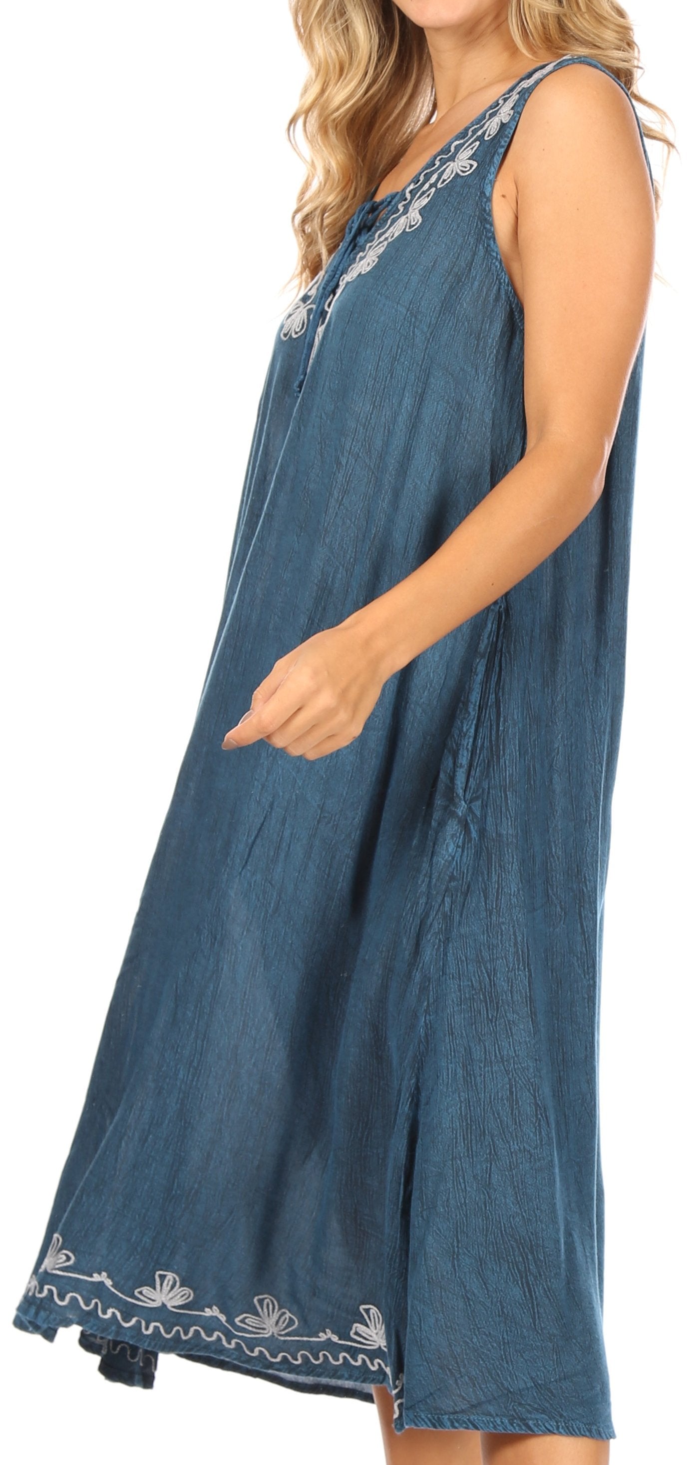 Sakkas Ilaria Women's Midi Sleeveless Casual Loose Flare Print Dress Caftan Pocket - Concordia Style Boutique