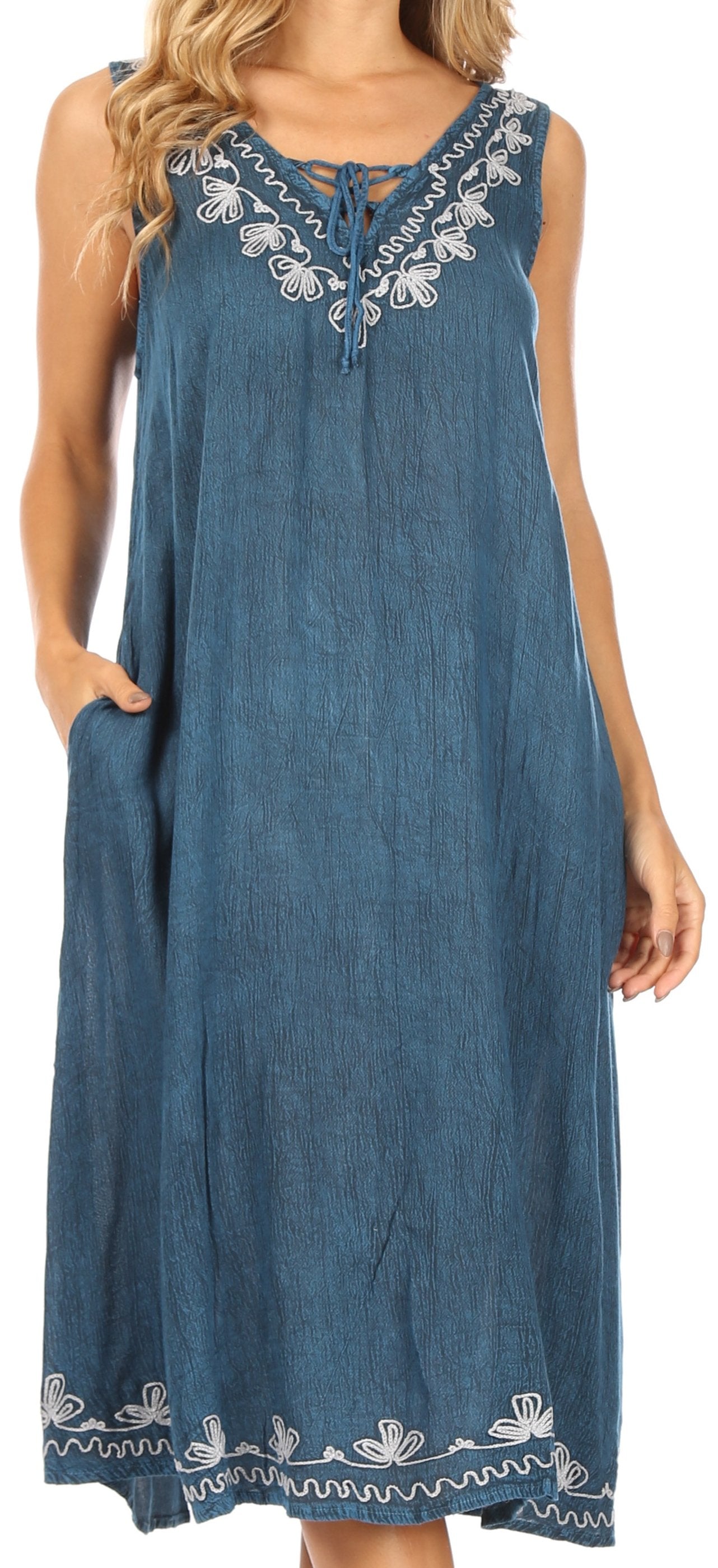 Sakkas Ilaria Women's Midi Sleeveless Casual Loose Flare Print Dress Caftan Pocket - Concordia Style Boutique