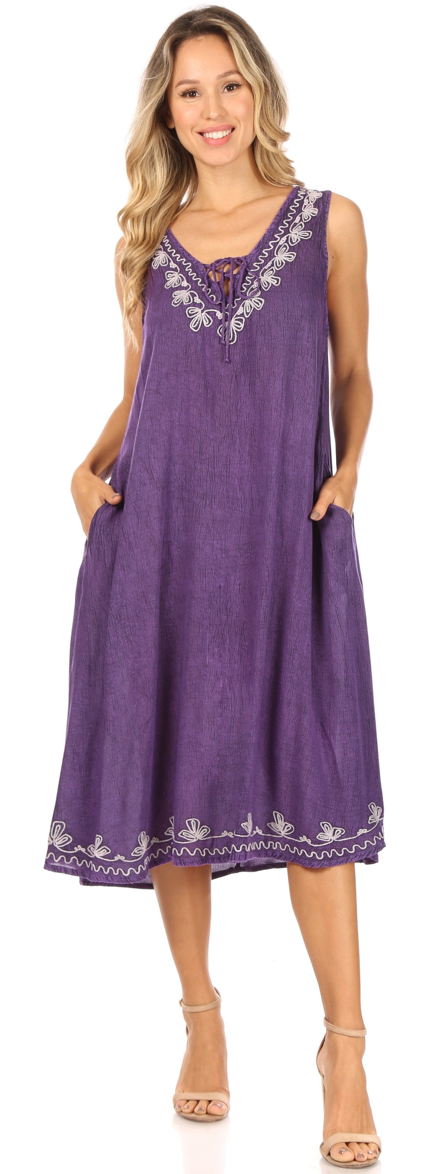 Sakkas Ilaria Women's Midi Sleeveless Casual Loose Flare Print Dress Caftan Pocket - Concordia Style Boutique
