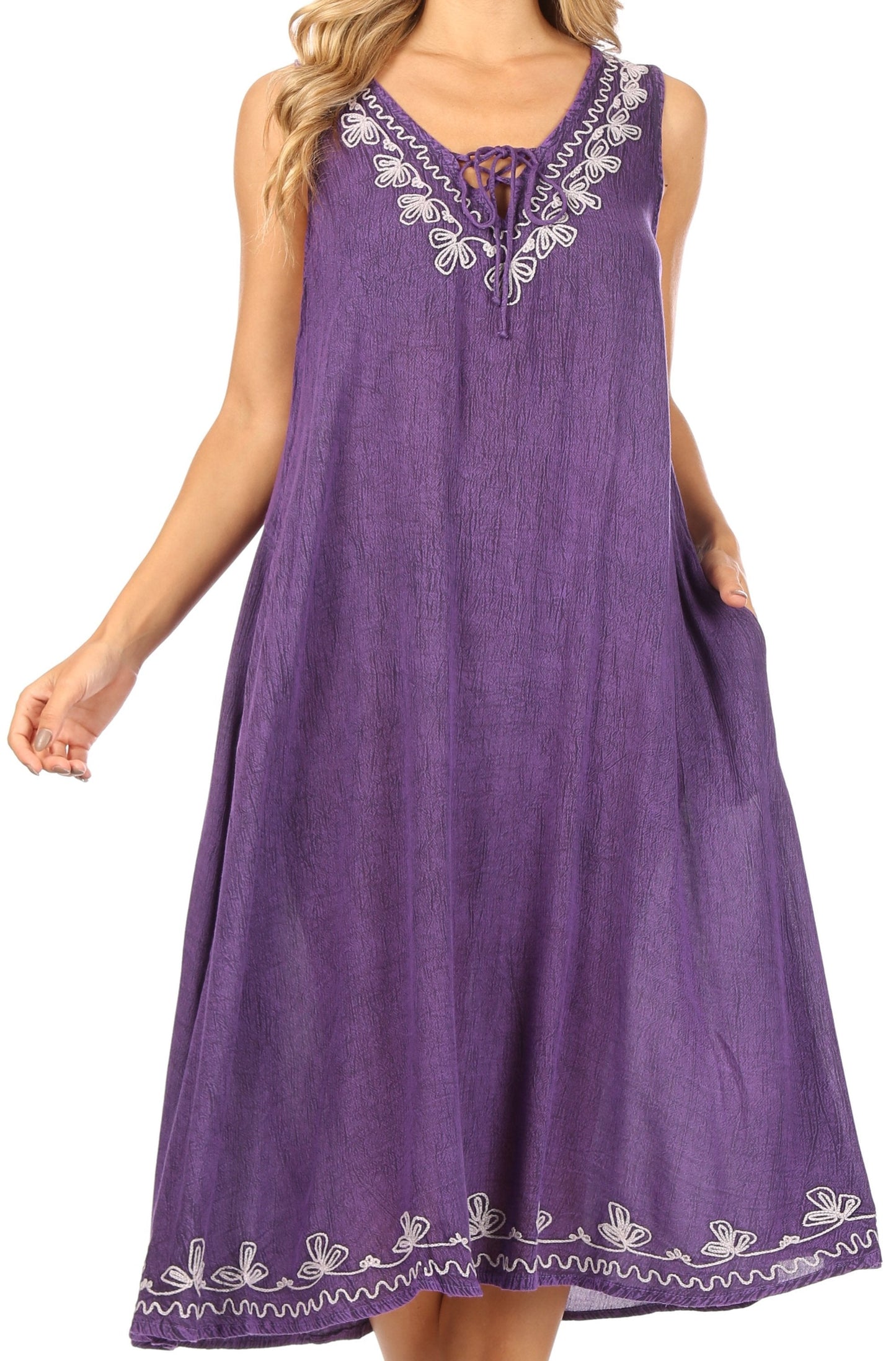 Sakkas Ilaria Women's Midi Sleeveless Casual Loose Flare Print Dress Caftan Pocket - Concordia Style Boutique