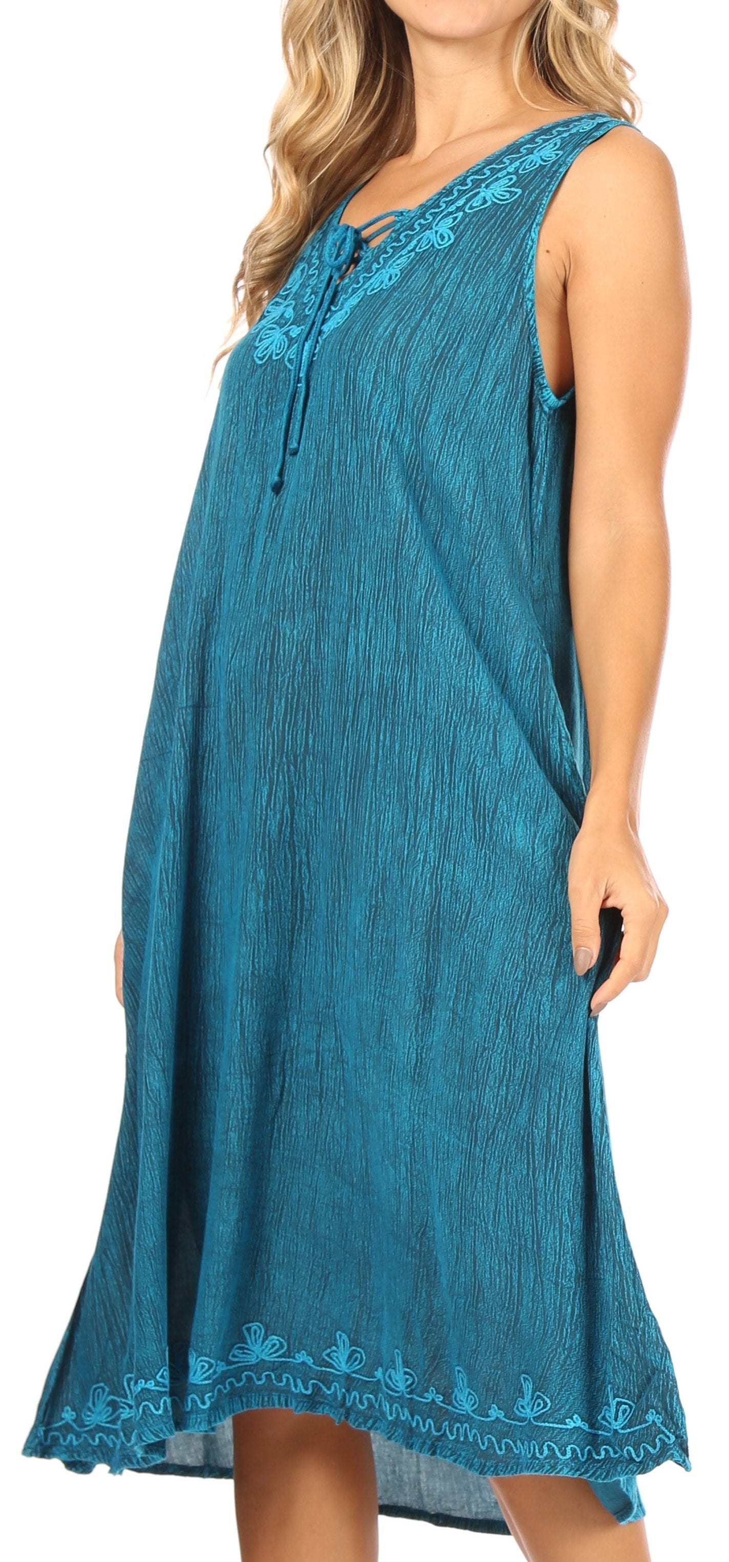 Sakkas Ilaria Women's Midi Sleeveless Casual Loose Flare Print Dress Caftan Pocket - Concordia Style Boutique