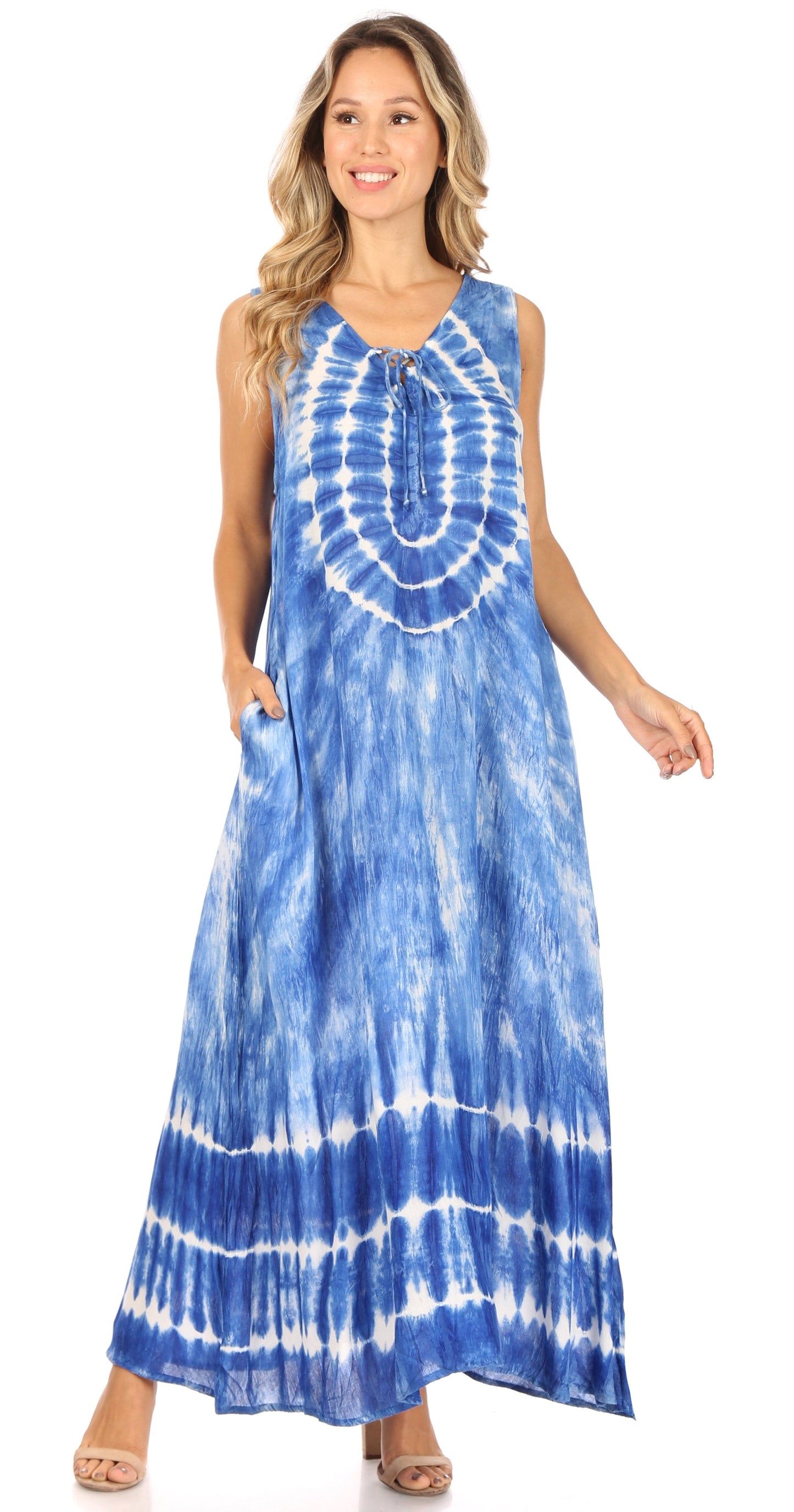 Sakkas Leonor Women's Maxi Sleeveless Tank Long Print Dress with Pockets and Ties - Concordia Style Boutique